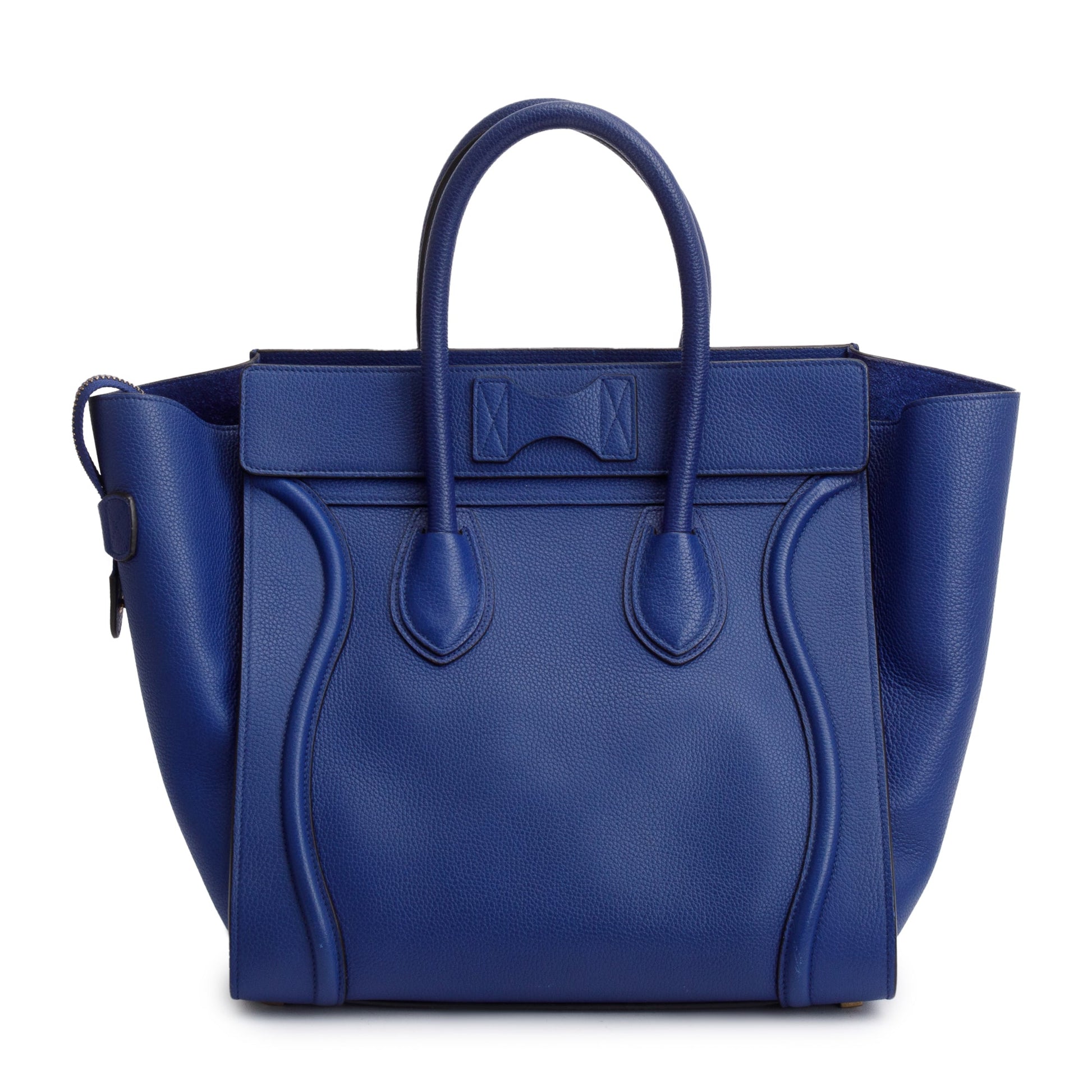 Celine Drummed Calfskin Luggage Tote Handbag Leather Blue Tote Bag