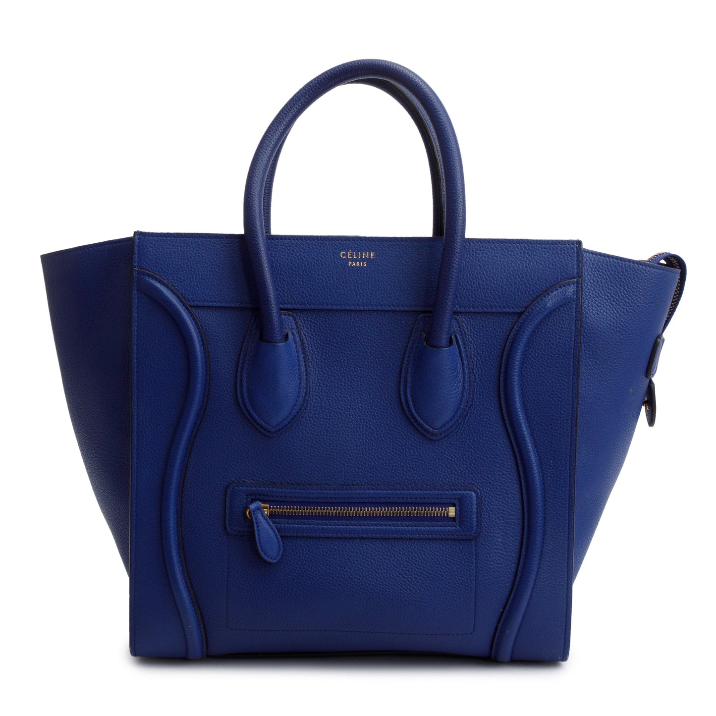 Celine Drummed Calfskin Luggage Tote Handbag Leather Blue Tote Bag
