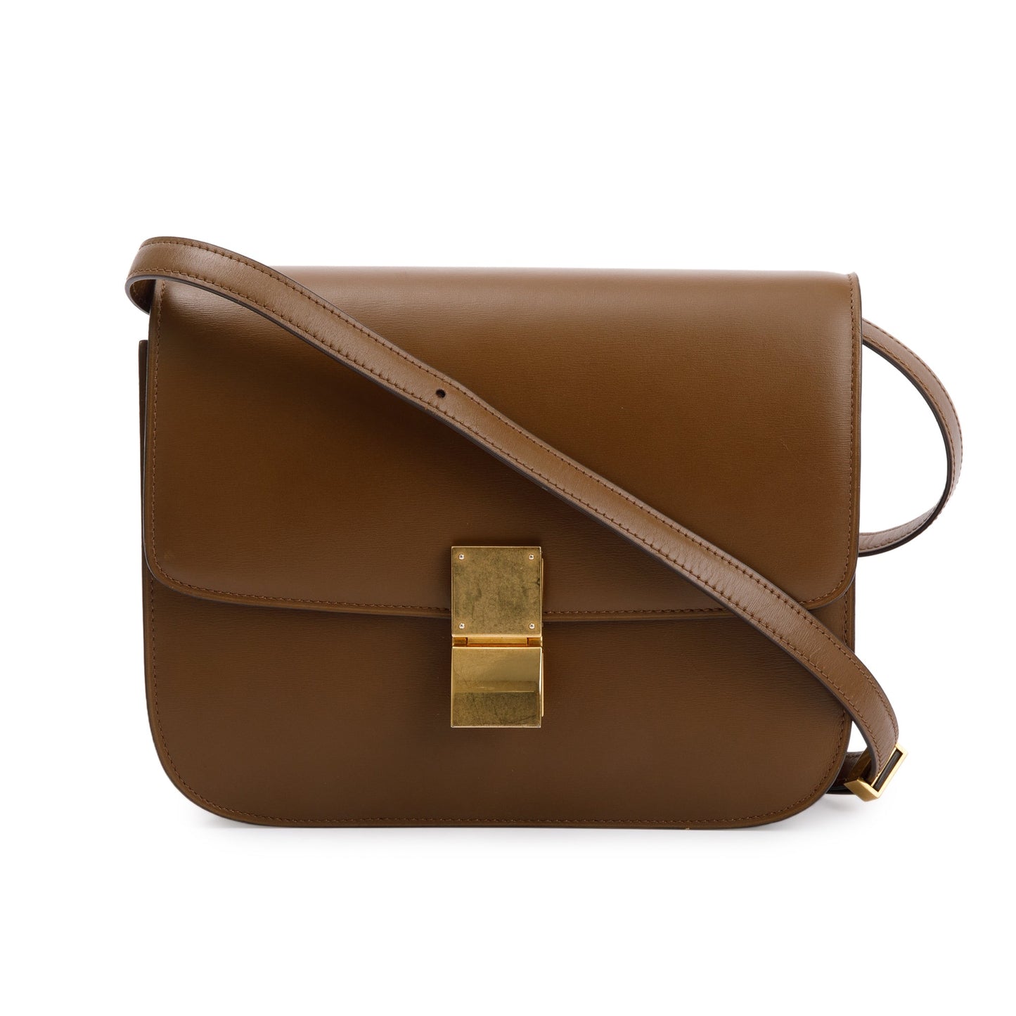 Celine Smooth Calfskin Classic Box Bag Brown Medium Travel Bag