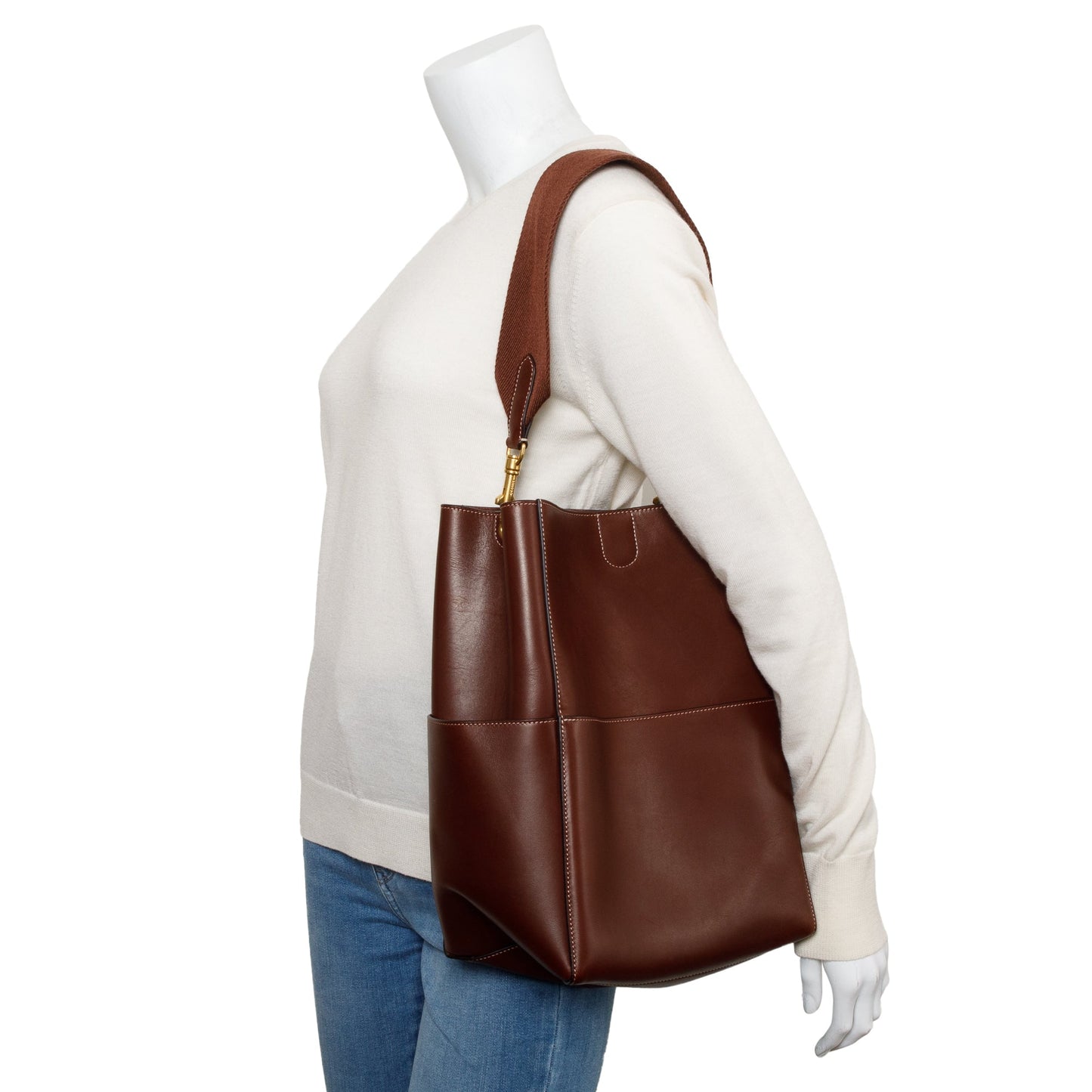 Celine Burgundy Seau Sangle Bag Leather Medium Bucket Bag