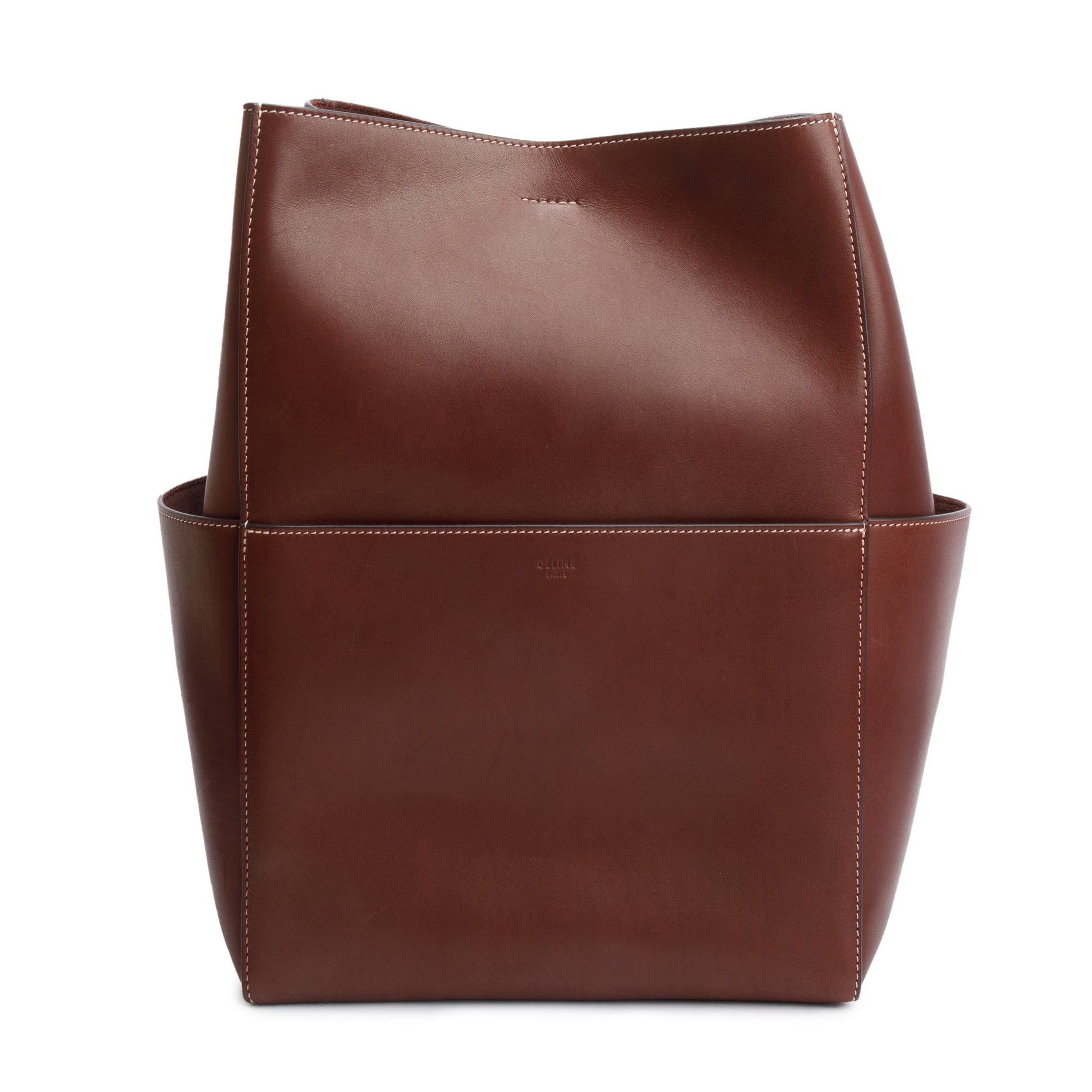 Celine Burgundy Seau Sangle Bag Leather Medium Bucket Bag