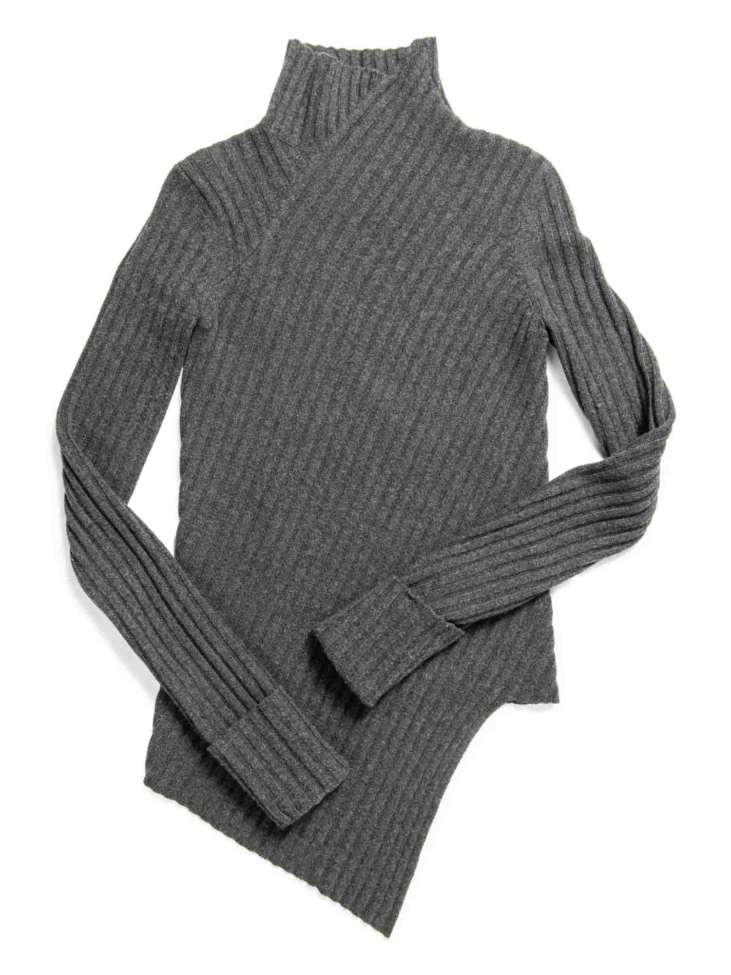 Luxury Cashmere Asymmetrical Turtleneck Sweater Heather Grey Travel Bag