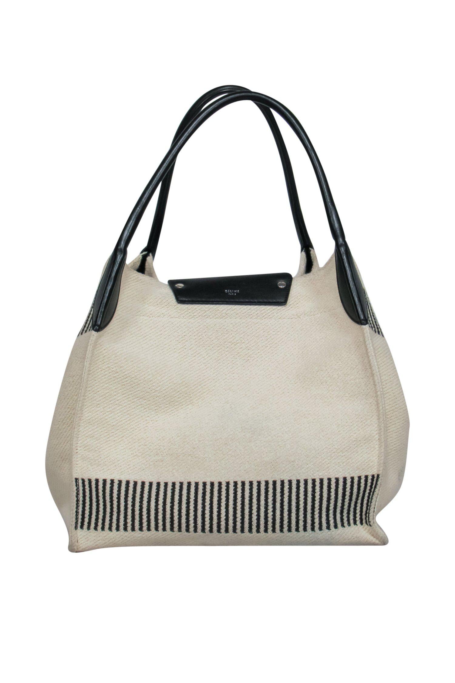Luxury Knit Tote W Striped Trim Handbag Cream Tote Bag