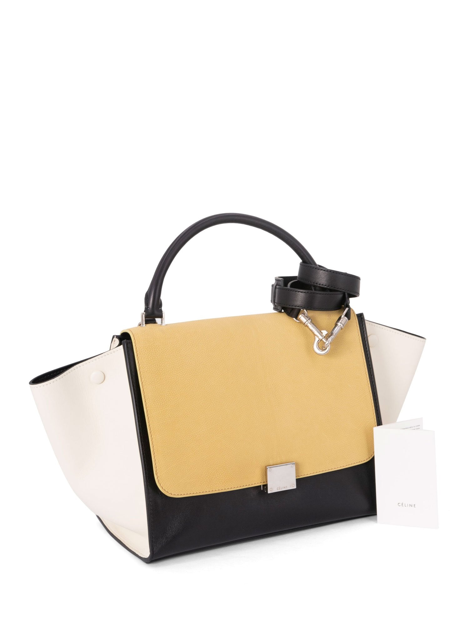 Luxury Drummed Tri Color Trapeze Bag Yellow Leather Black Travel Bag