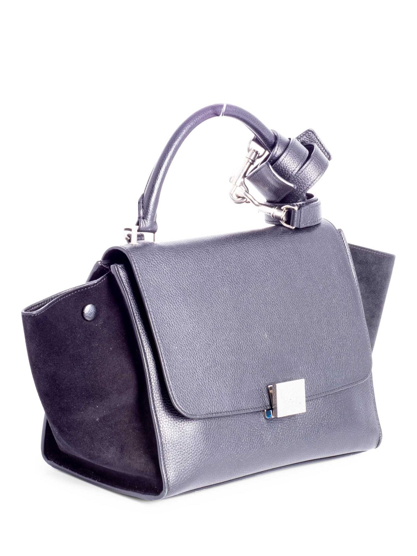 Luxury Drummed Trapeze Bag Leather Black Travel Bag