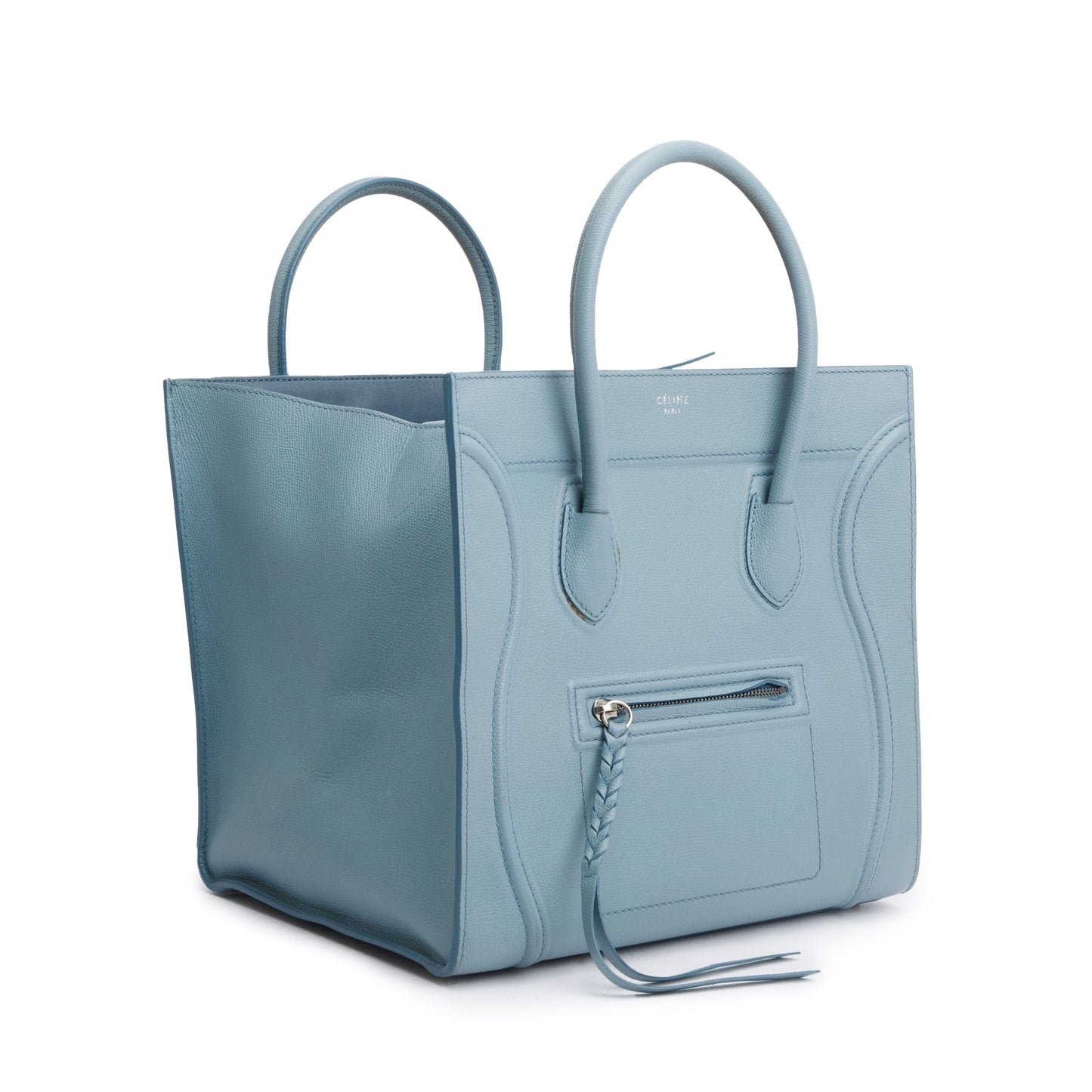 Celine Light Drummed Calfskin Luggage Tote Handbag Leather Blue Tote Bag