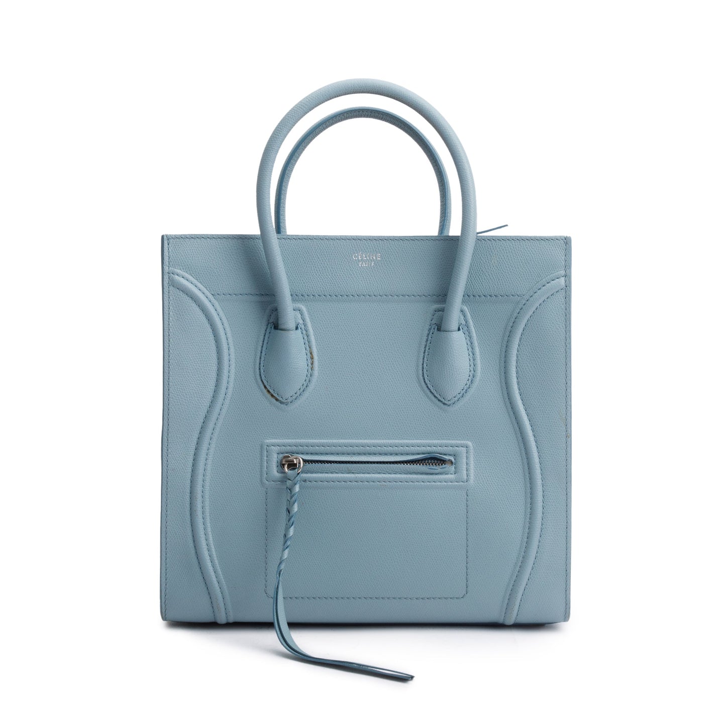 Celine Light Drummed Calfskin Luggage Tote Handbag Leather Blue Tote Bag