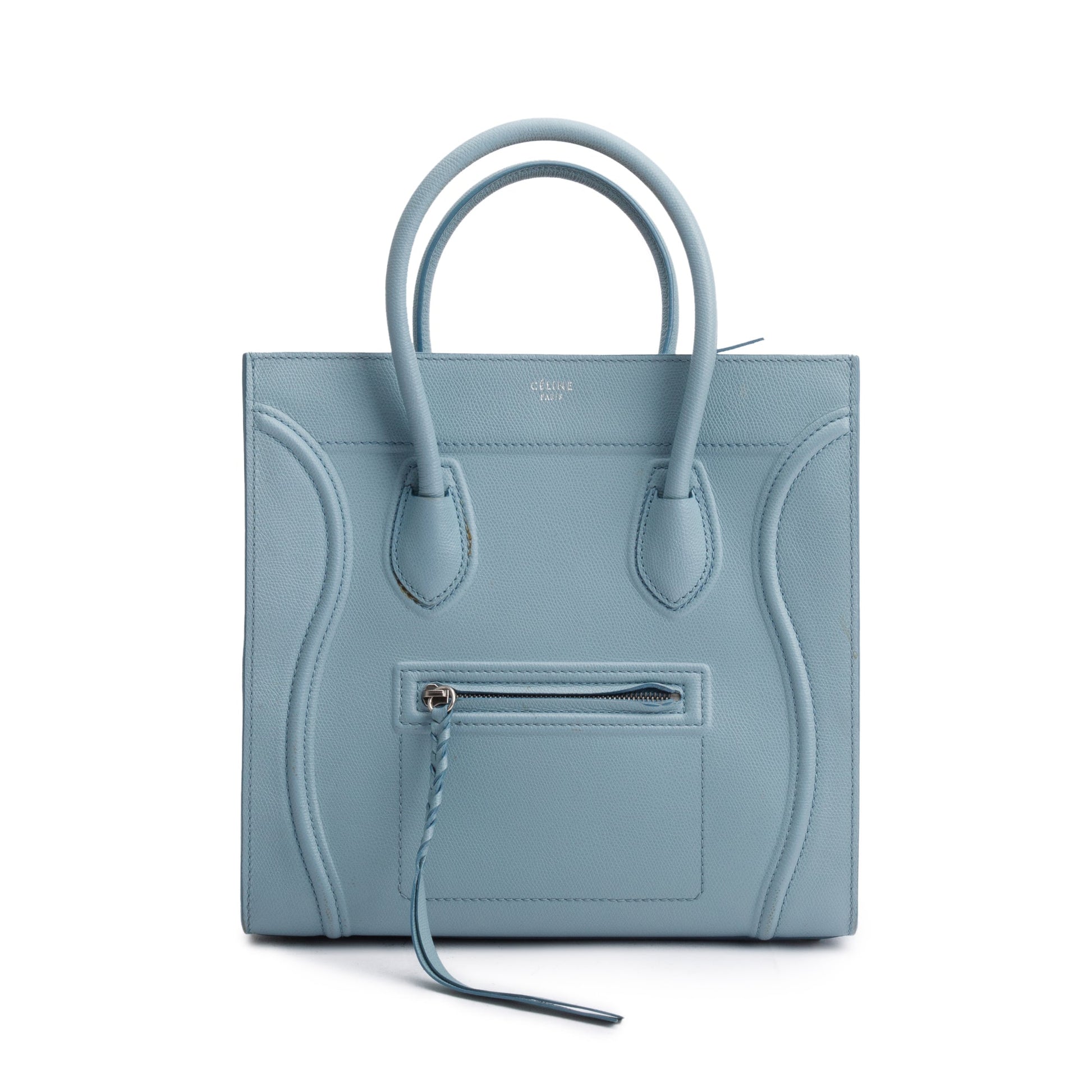 Celine Light Drummed Calfskin Luggage Tote Handbag Leather Blue Tote Bag