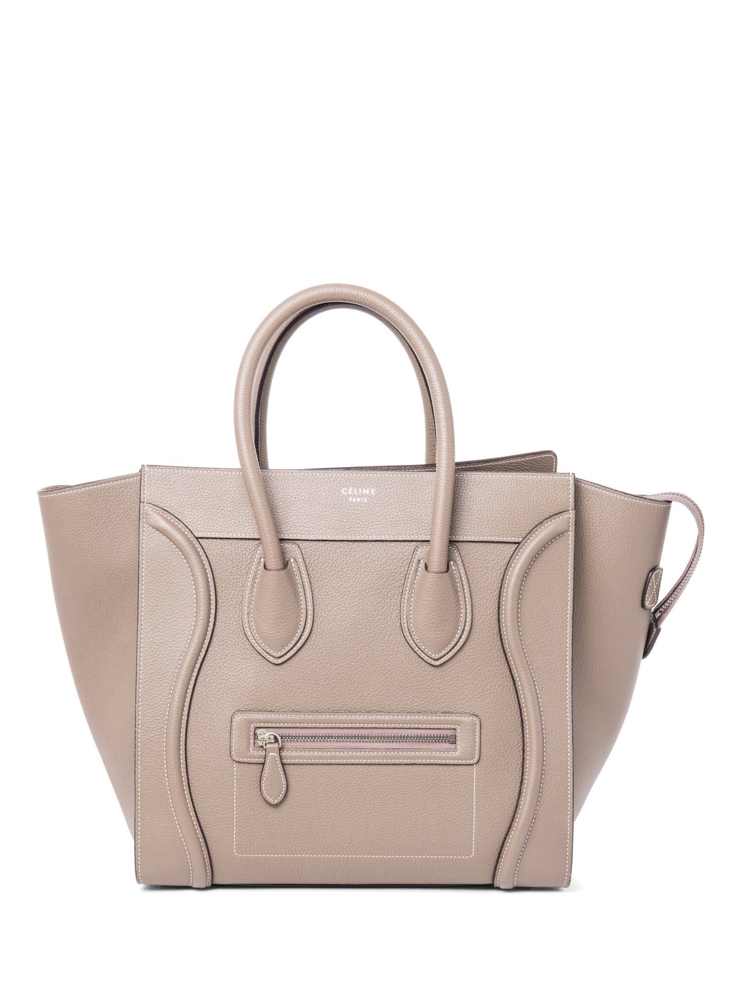 Luxury Luggage Tote Bag Taupe Leather Mini