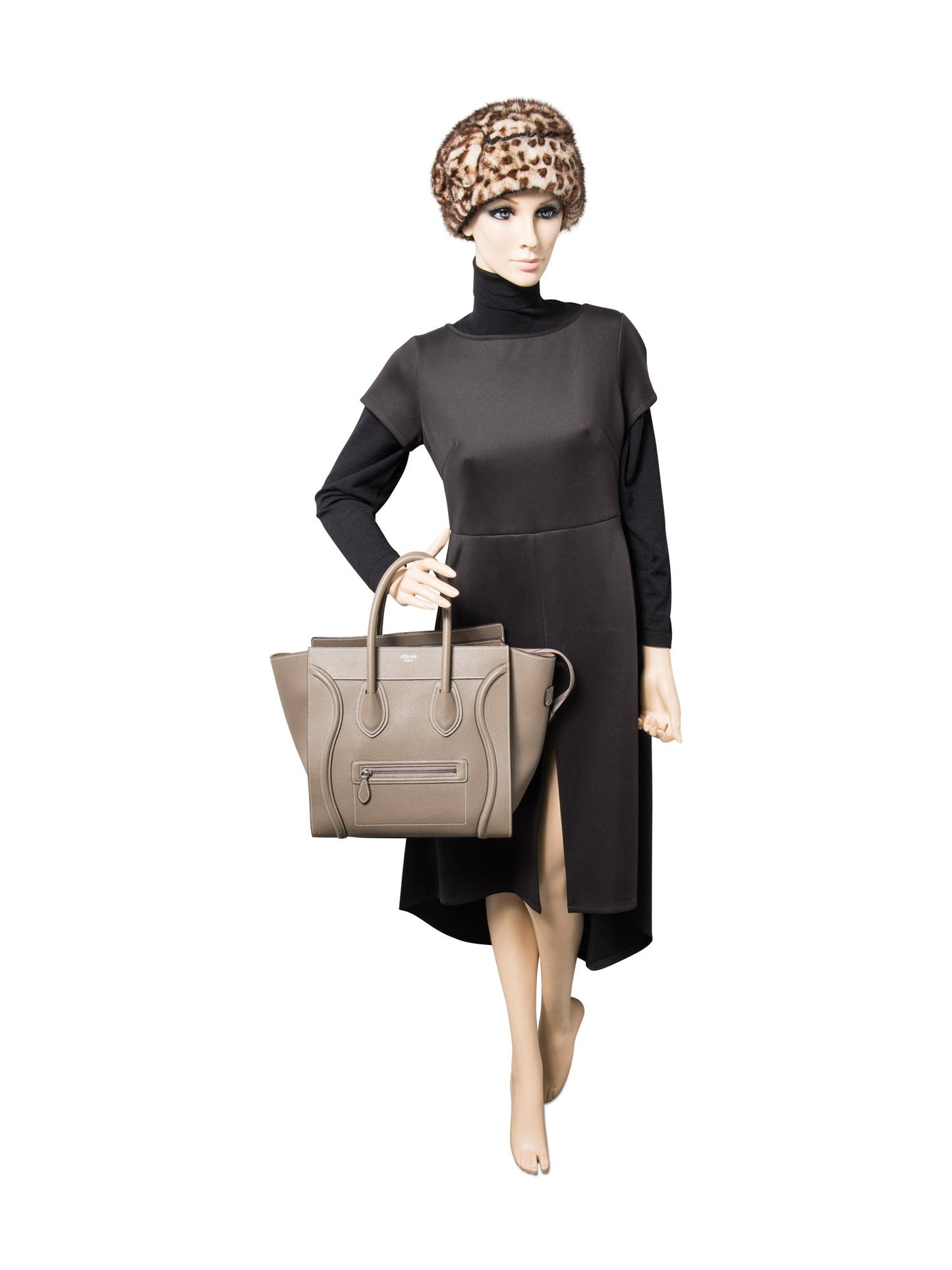 Luxury Luggage Tote Bag Taupe Leather Mini