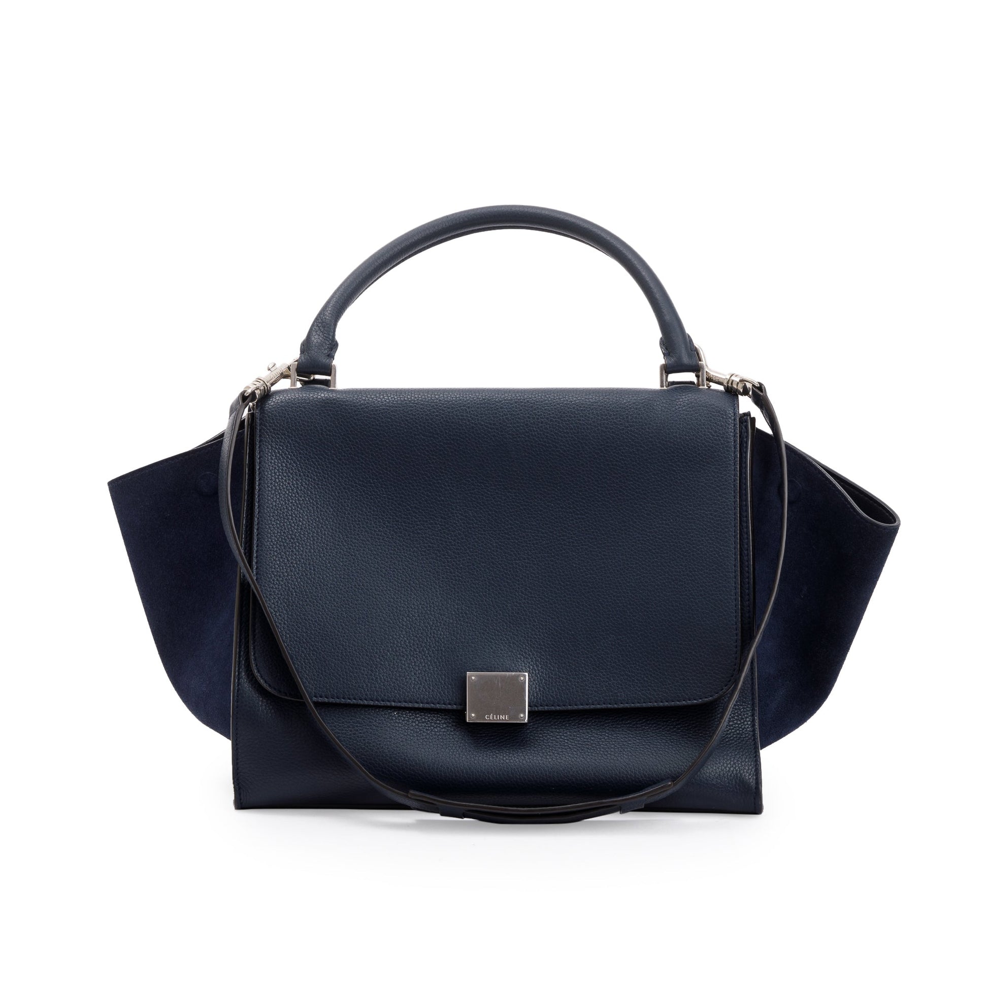 Celine Navy Calfskin Trapeze Bag Leather Suede Travel Bag