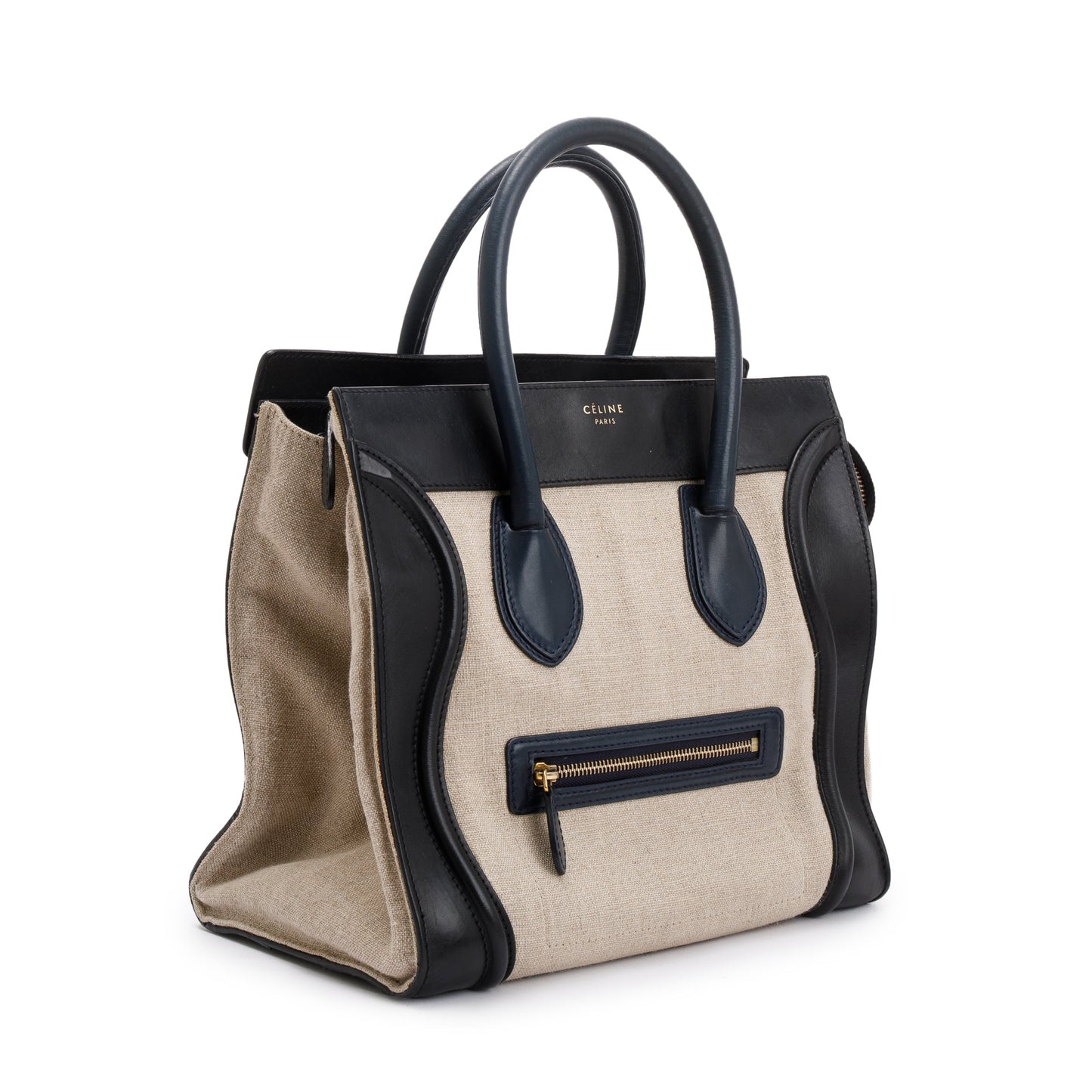 Celine Natural And & Navy Tricolour Calfskin Mini Leather Canvas Tote Bag