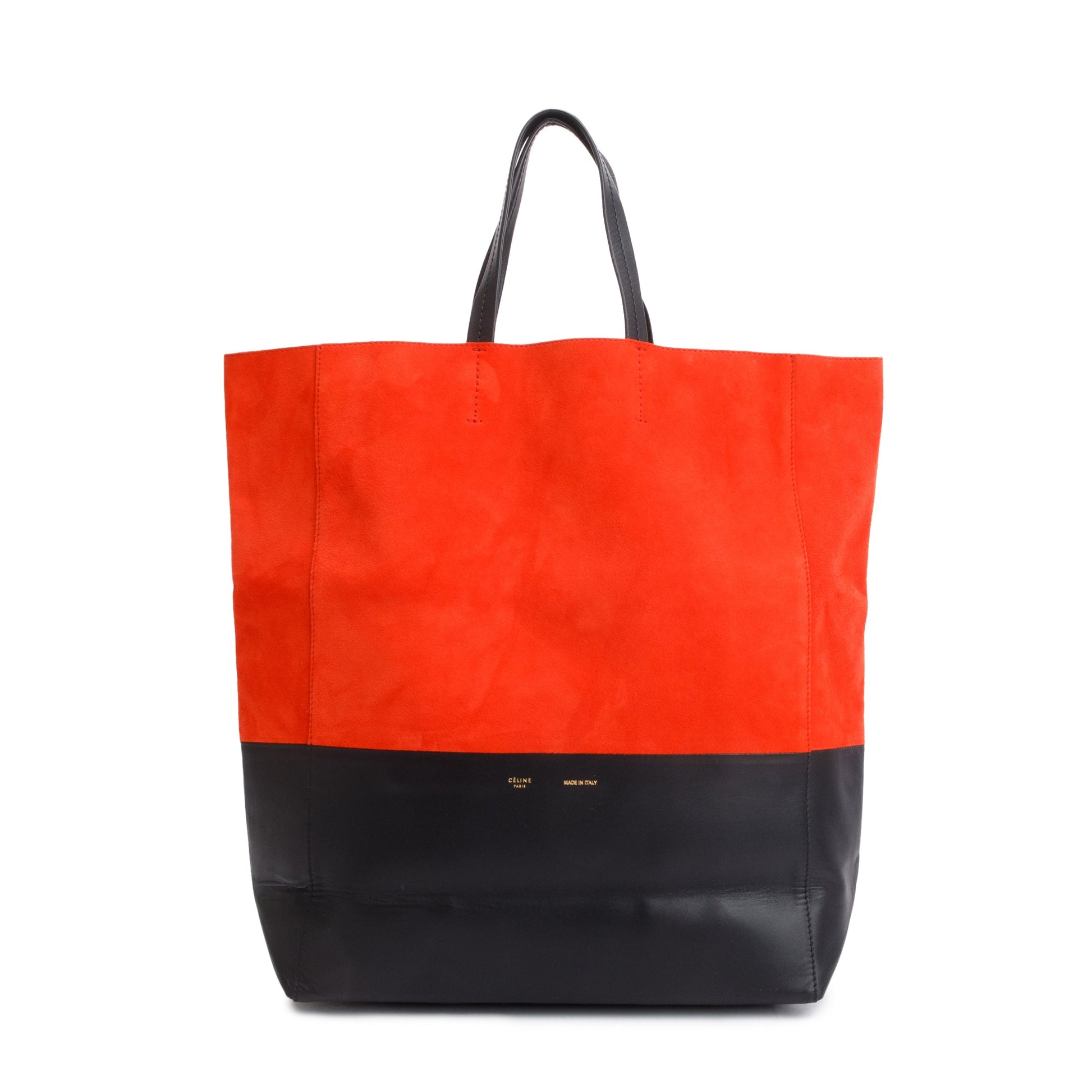 Celine Red & Smooth Bicolor Vertical Cabas Tote Leather Suede Tote Bag
