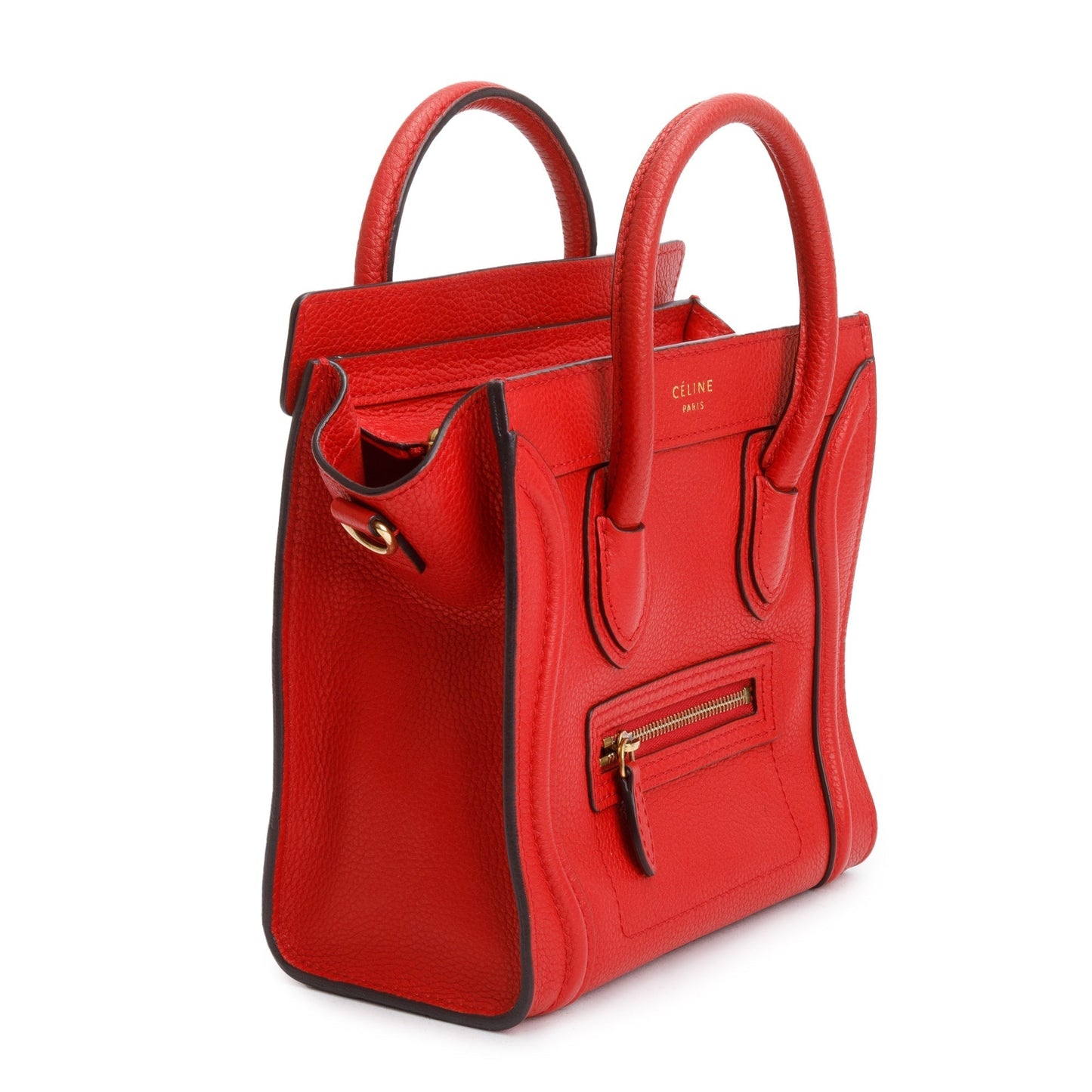 Celine Calfskin Nano Luggage Tote Handbag Leather Red Tote Bag