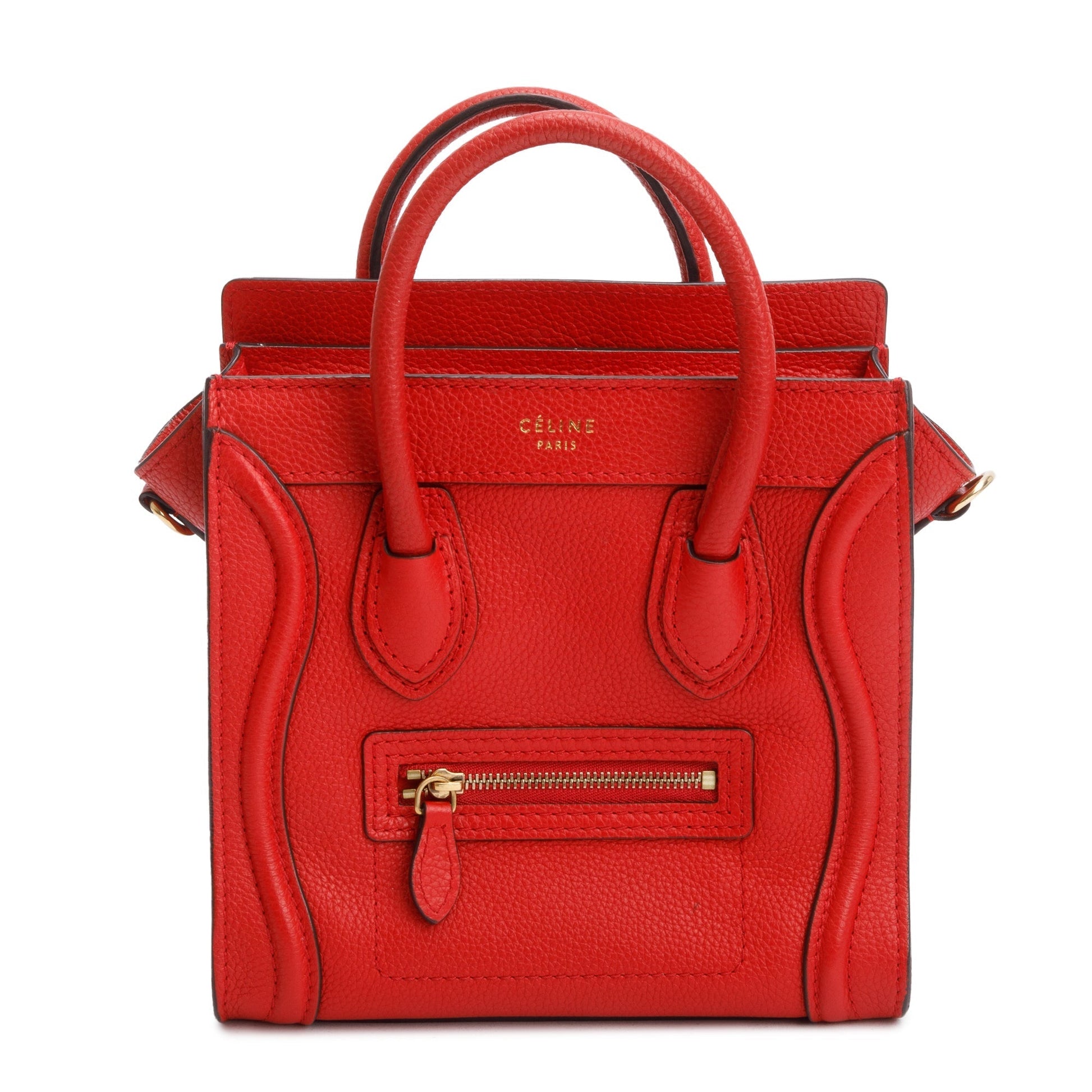 Celine Calfskin Nano Luggage Tote Handbag Leather Red Tote Bag