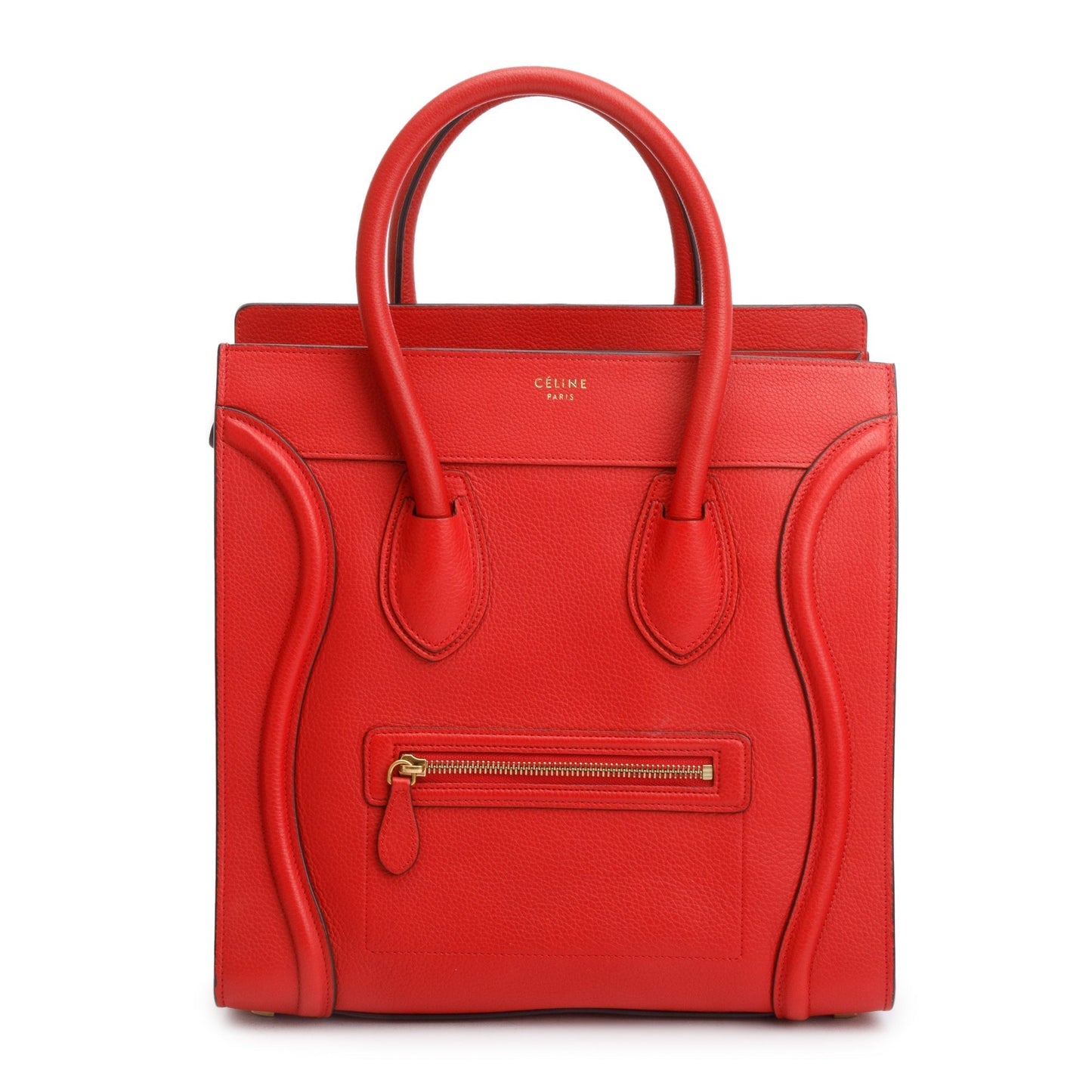 Celine Drummed Calfskin Luggage Tote Handbag Leather Red Tote Bag