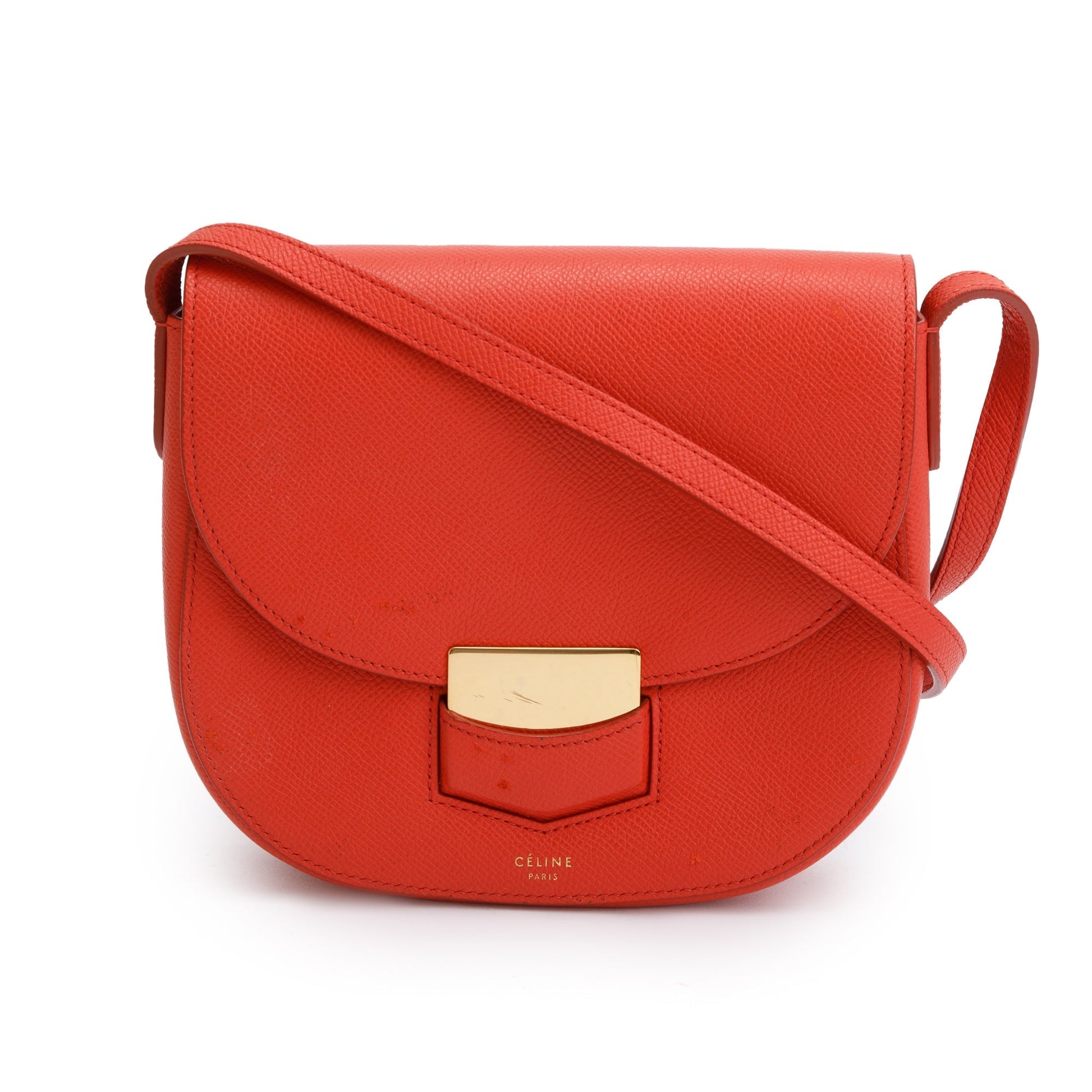 Celine Grained Trotteur Crossbody Bag Leather Red