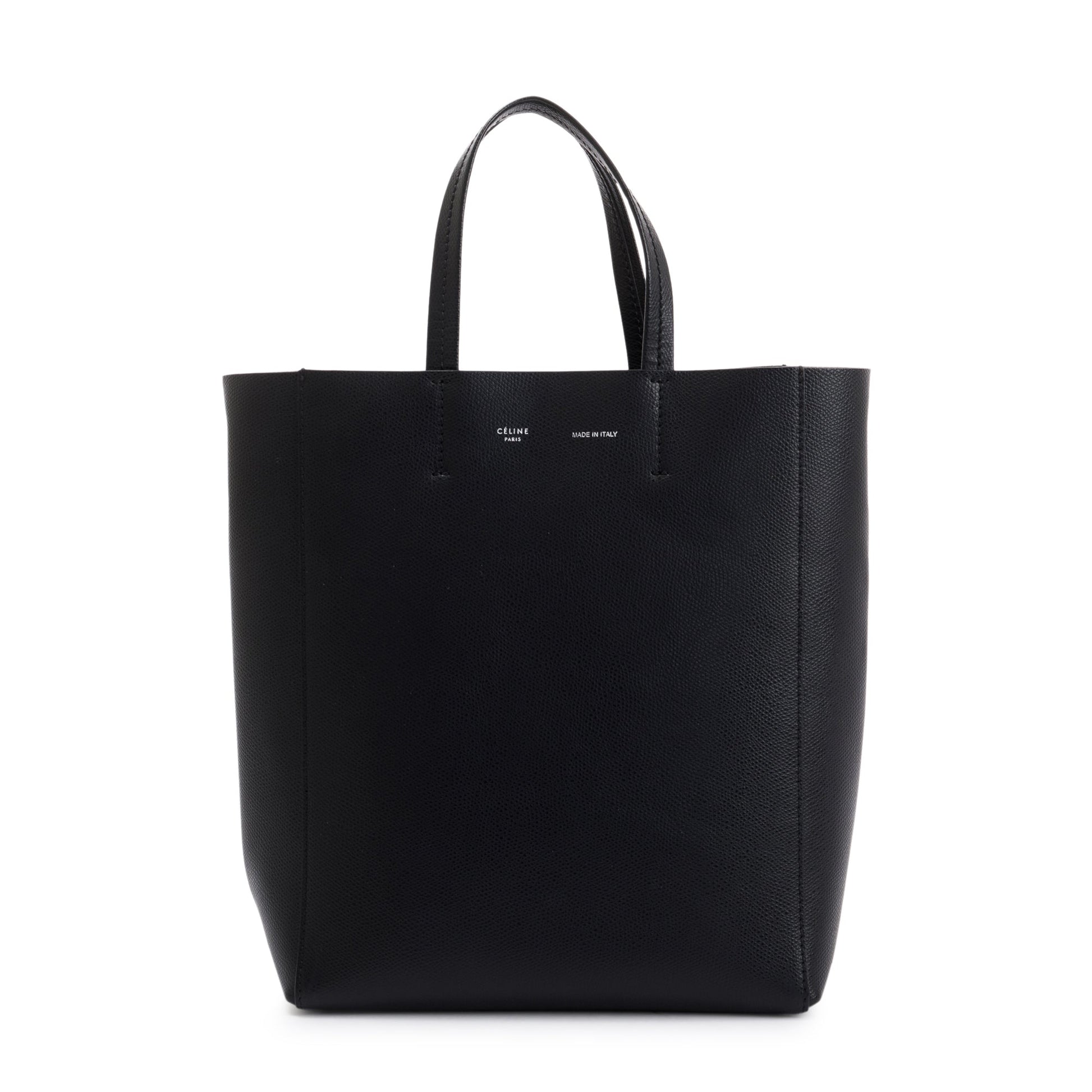 Celine Grained Calfskin Vertical Cabas Tote Handbag Leather Black Tote Bag