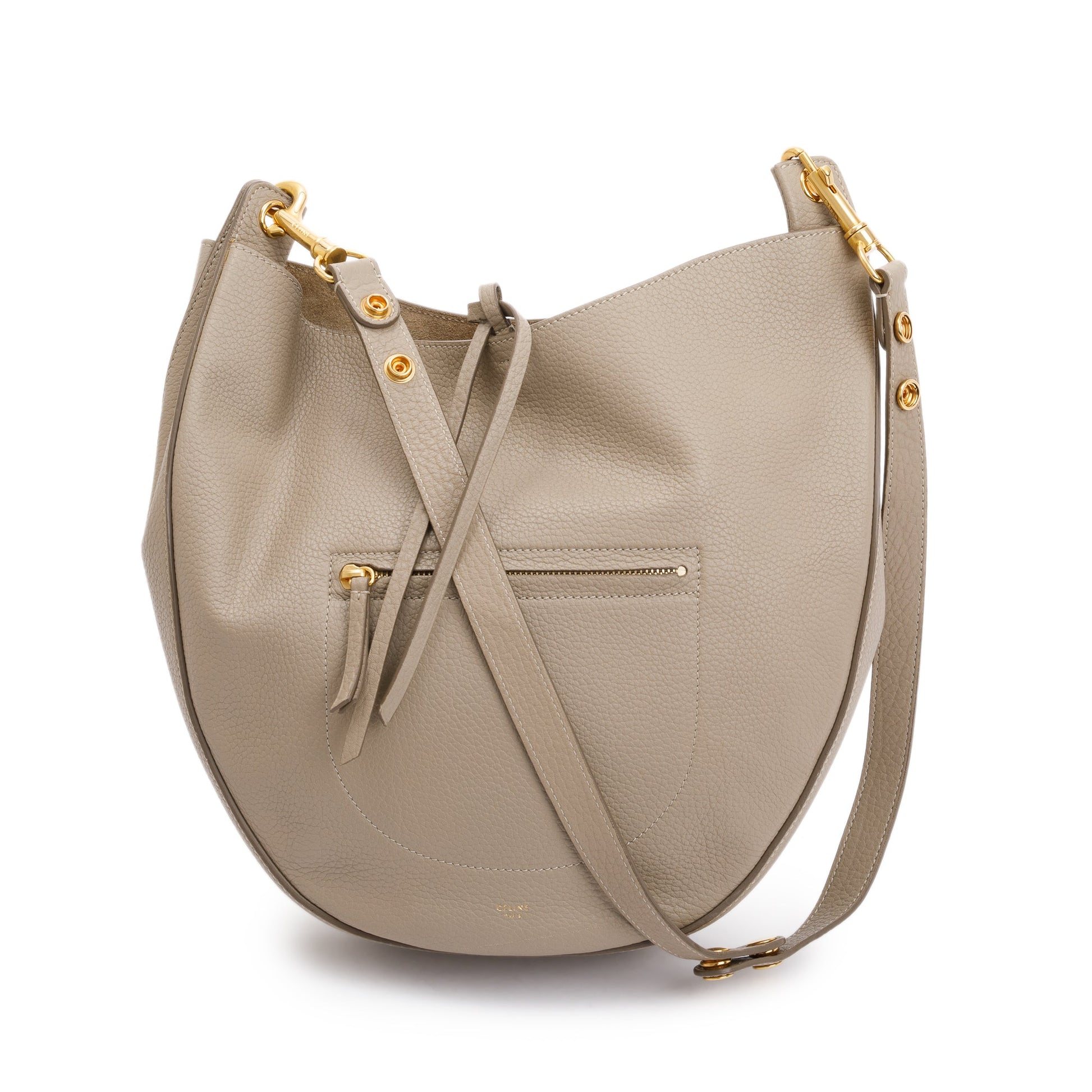 Celine Taupe Zip Hobo Bag Leather Medium Travel Bag