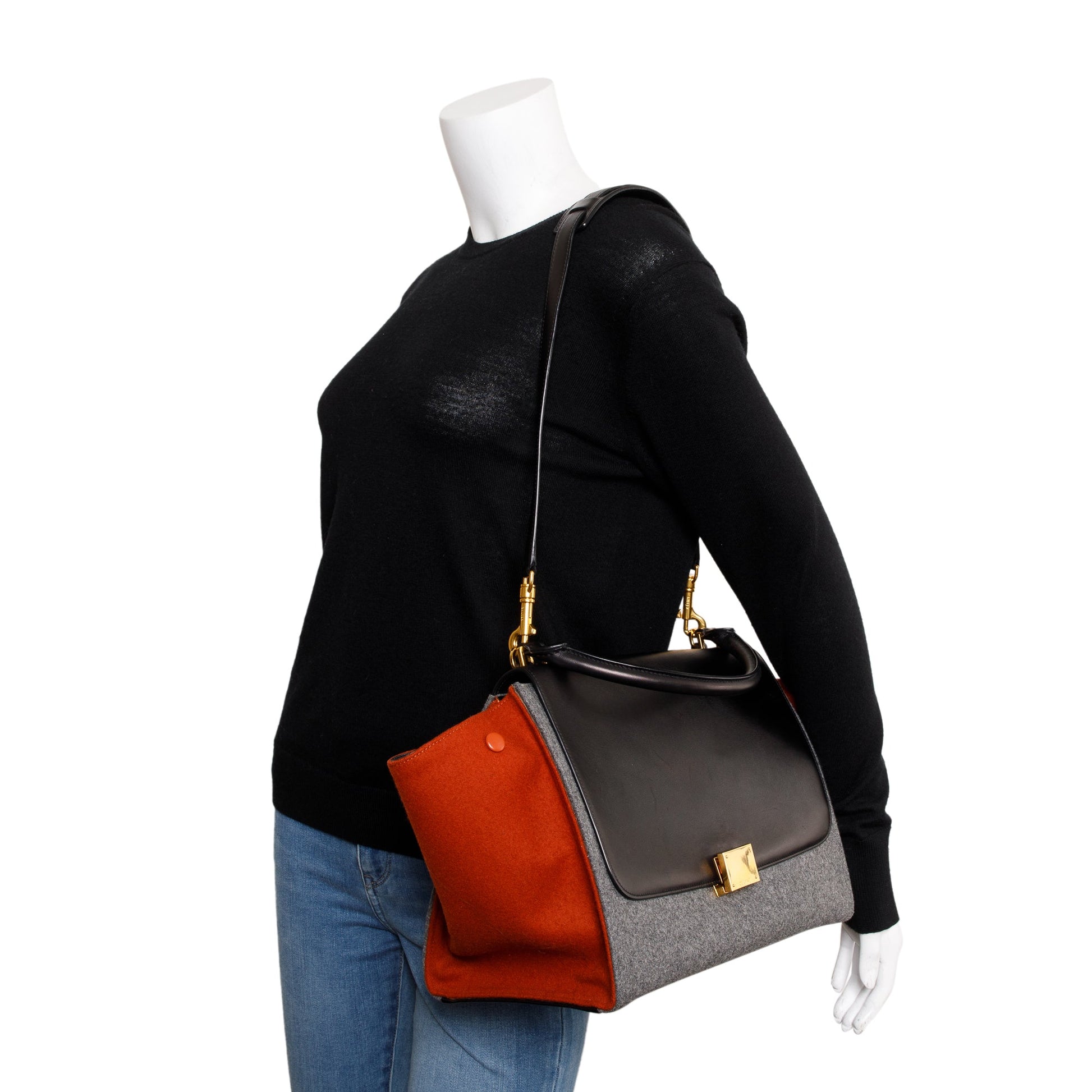 Celine Tricolor Calfskin And Felt Trapeze Bag Leather Medium Travel Bag
