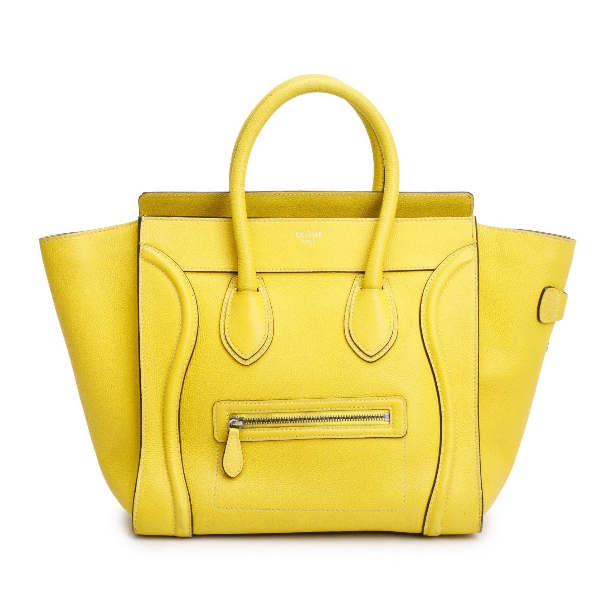 Celine Yellow Drummed Calfskin Luggage Tote Handbag Leather Mini Tote Bag