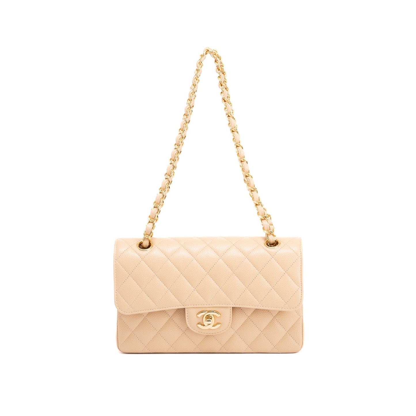 Chanel Caviar Classic Double Flap Beige Travel Bag