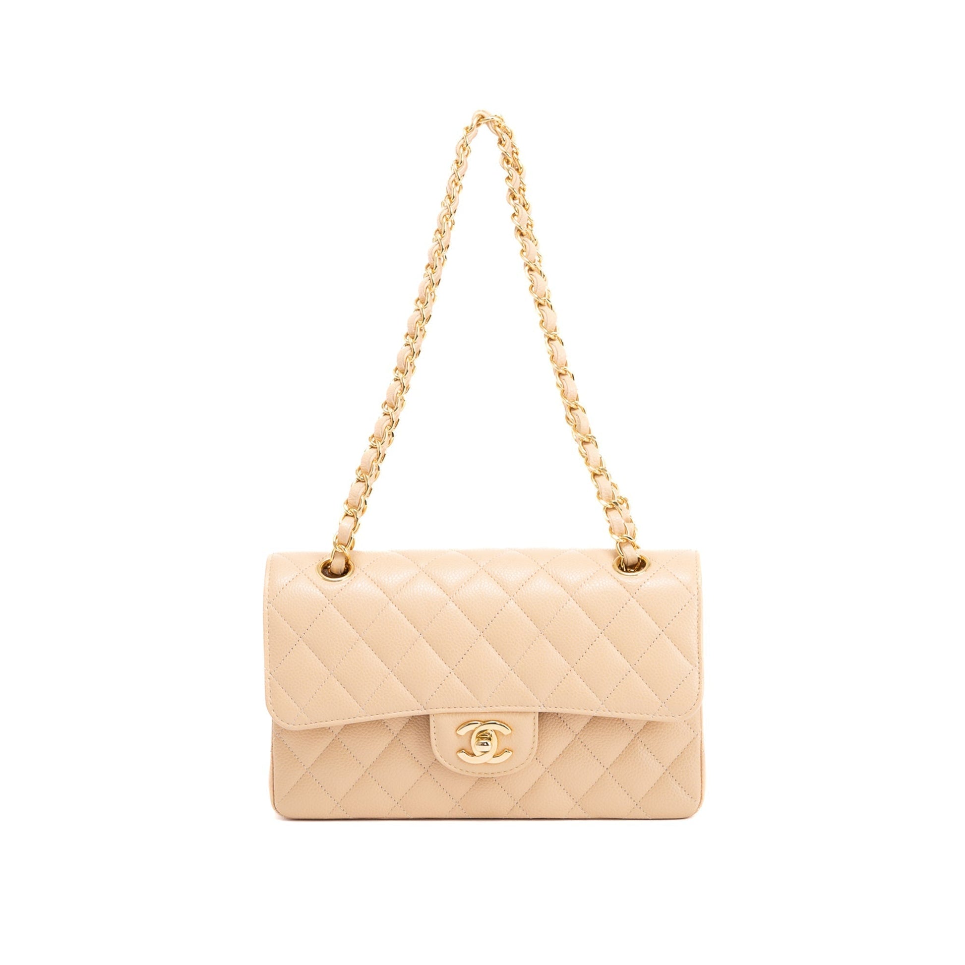 Chanel Caviar Classic Double Flap Beige Travel Bag