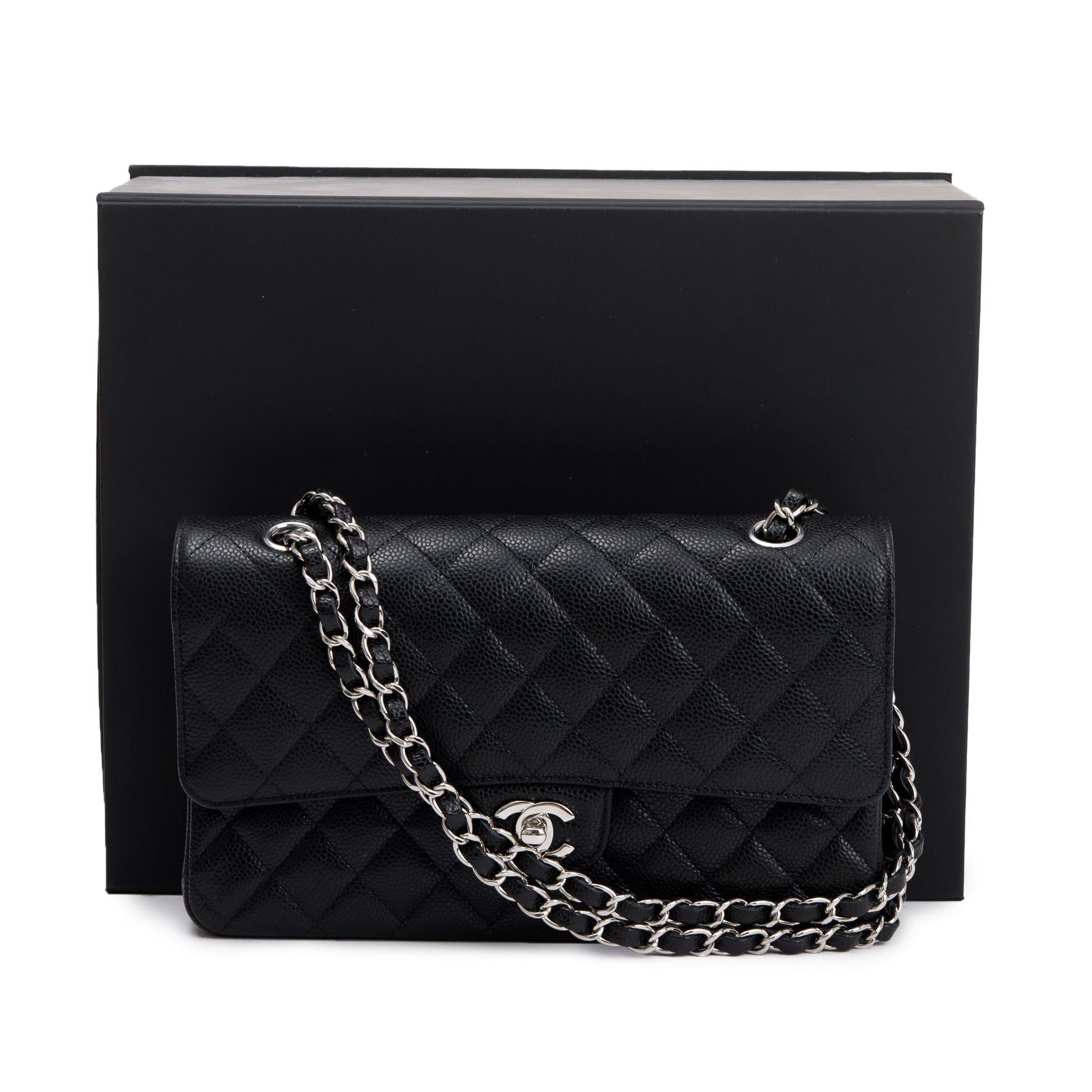 Chanel Caviar Classic Double Flap Leather Black Travel Bag 5