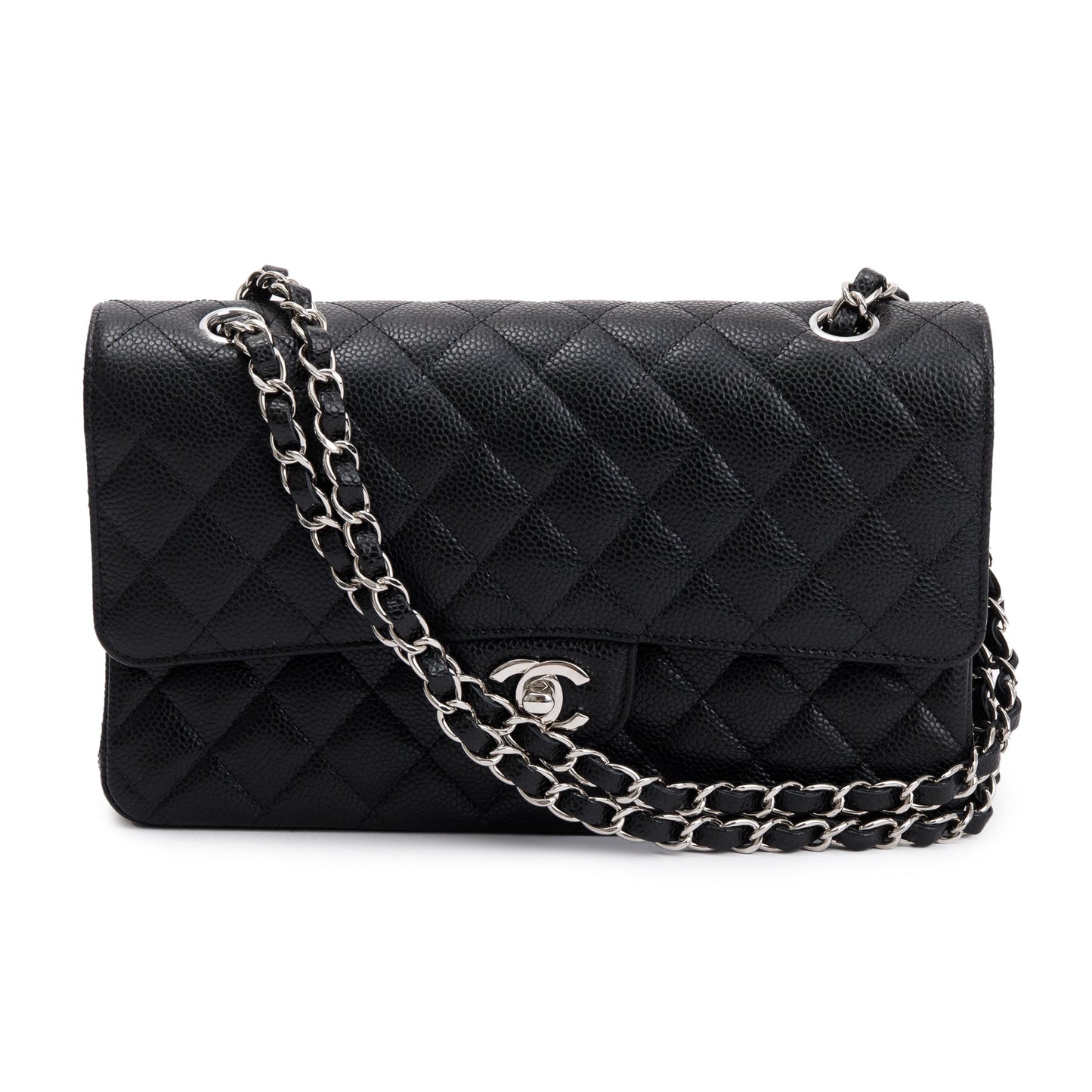 Chanel Caviar Classic Double Flap Leather Black Travel Bag 4