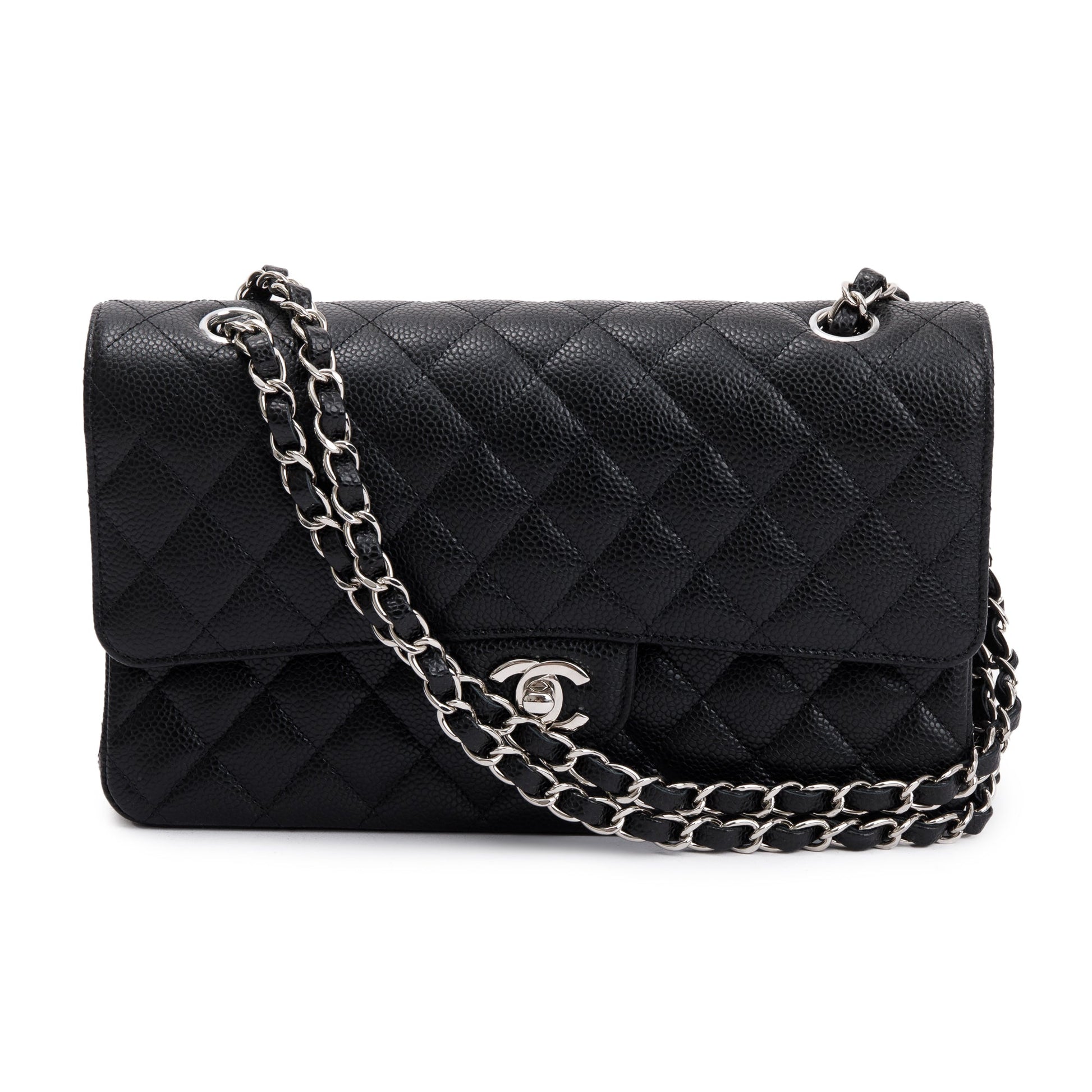 Chanel Caviar Classic Double Flap Leather Black Travel Bag 4