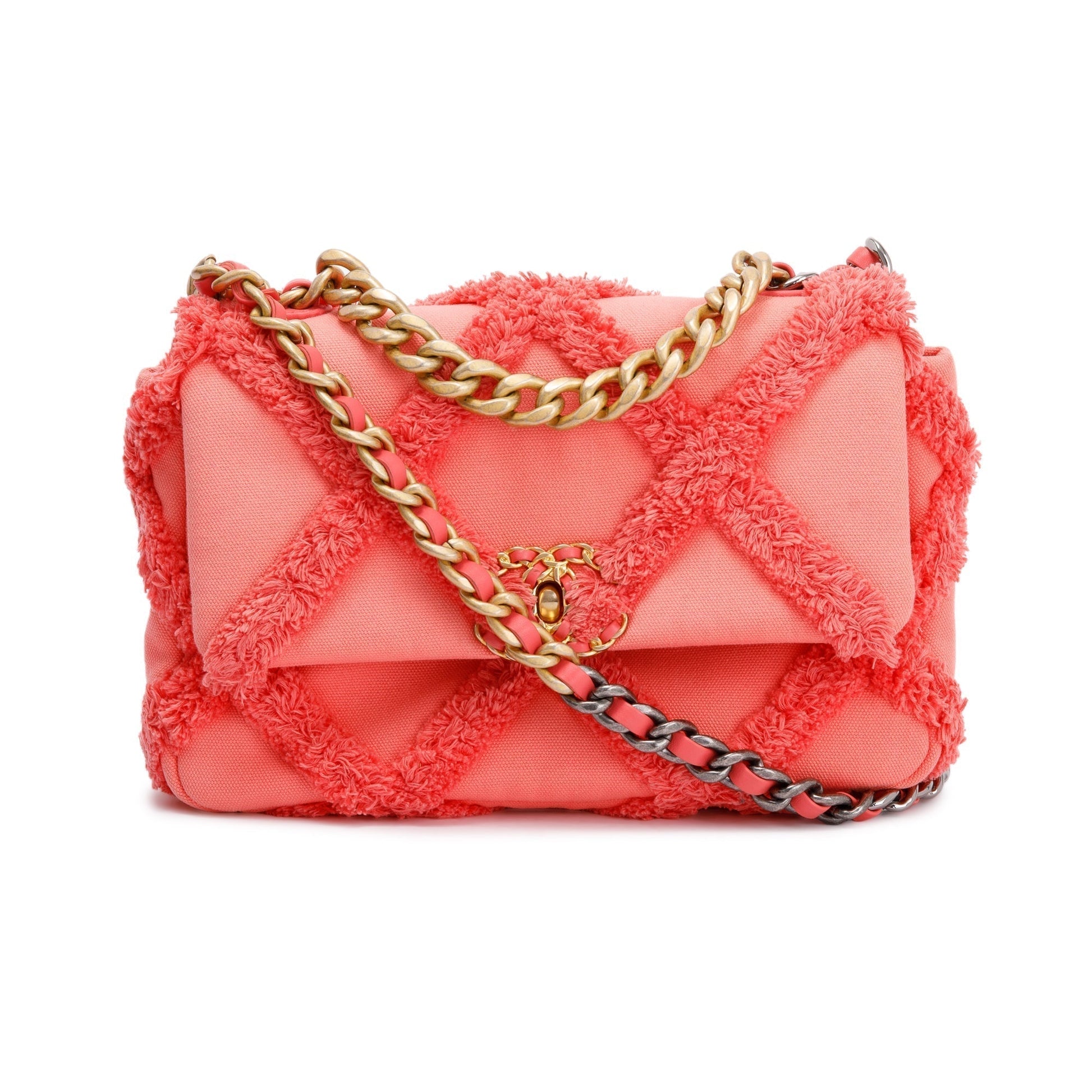 Chanel Coral Quilted Cotton 19 Flap Canvas Travel Bag