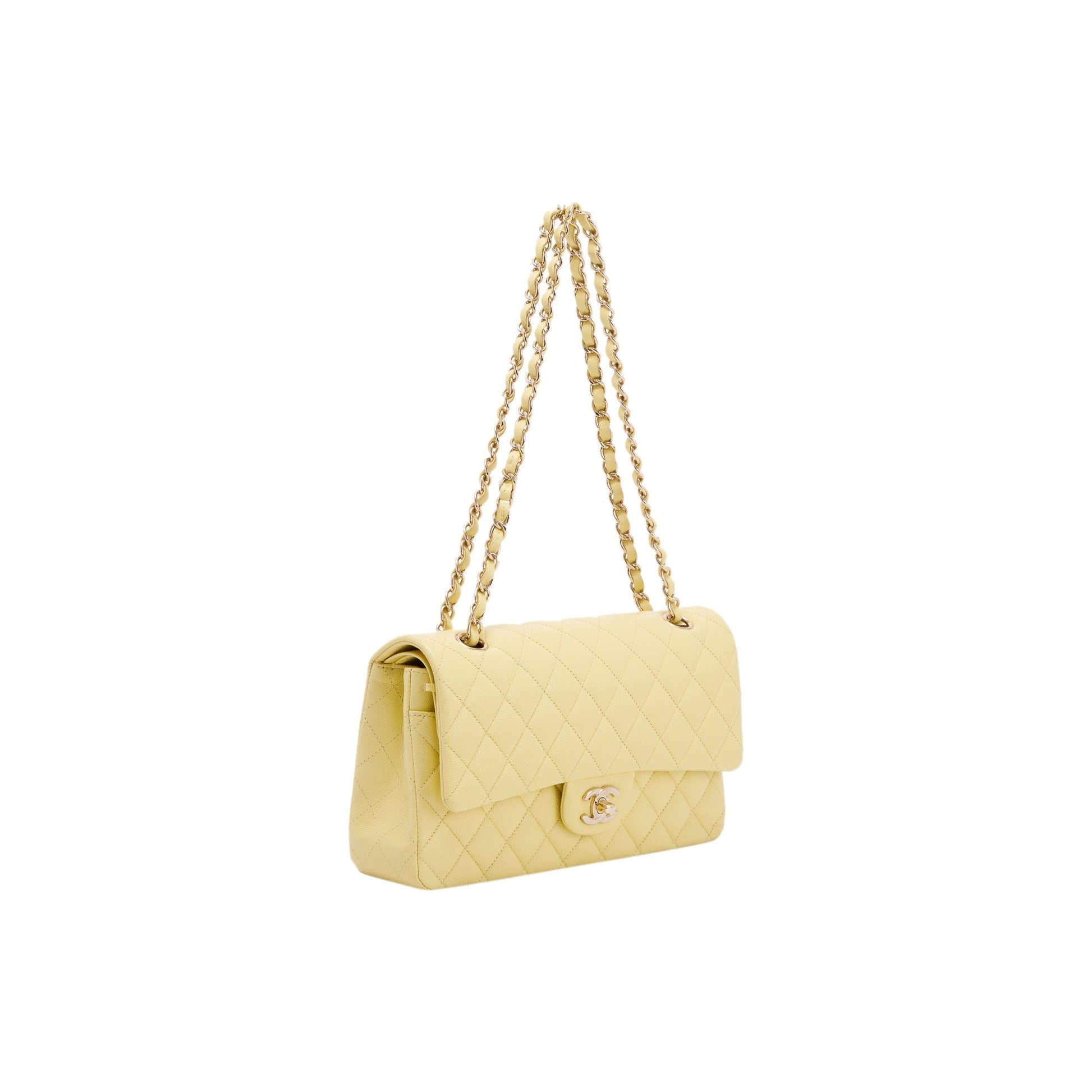 Chanel Caviar Classic Double Flap Yellow Travel Bag