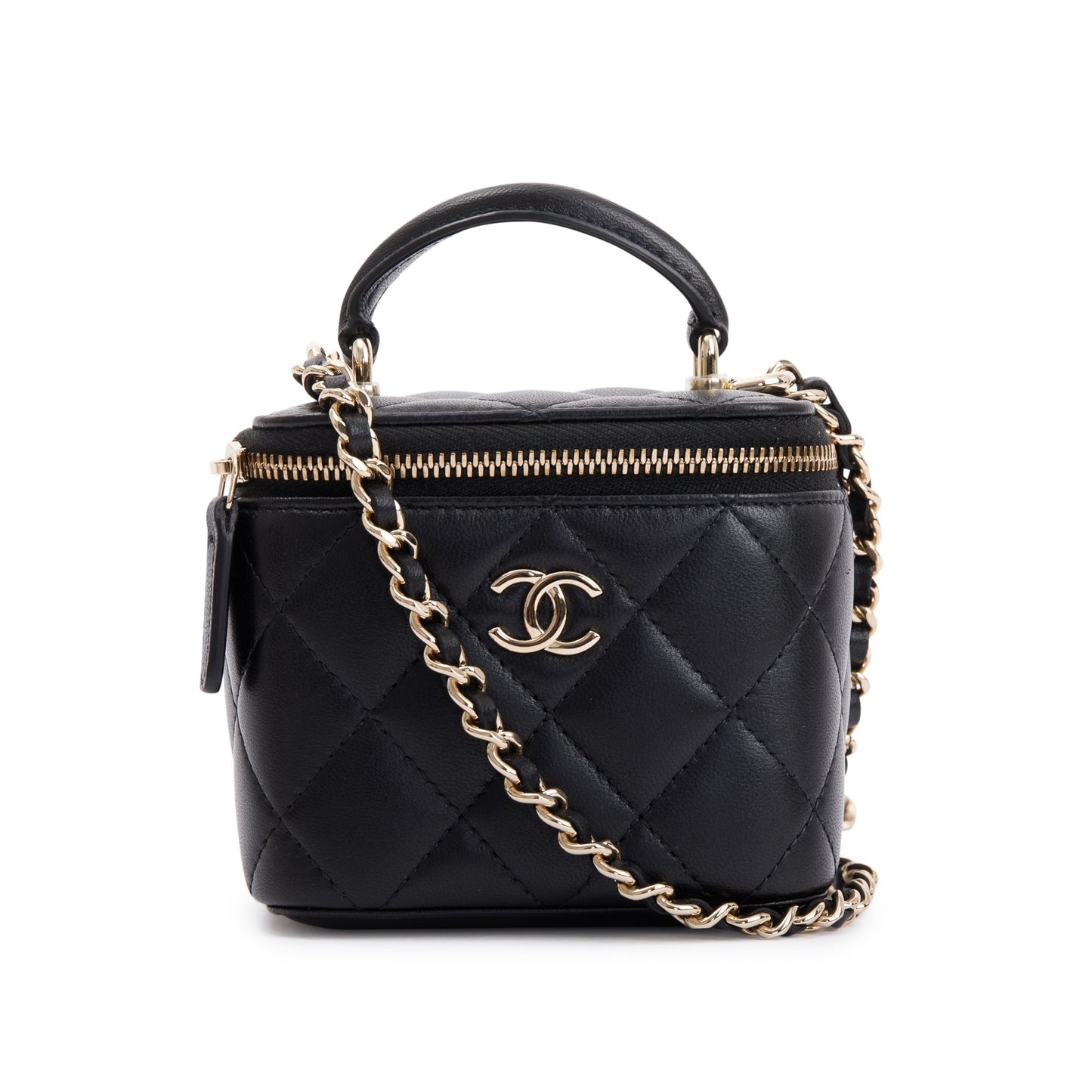 Chanel Vanity Leather Lambskin Black Travel Bag