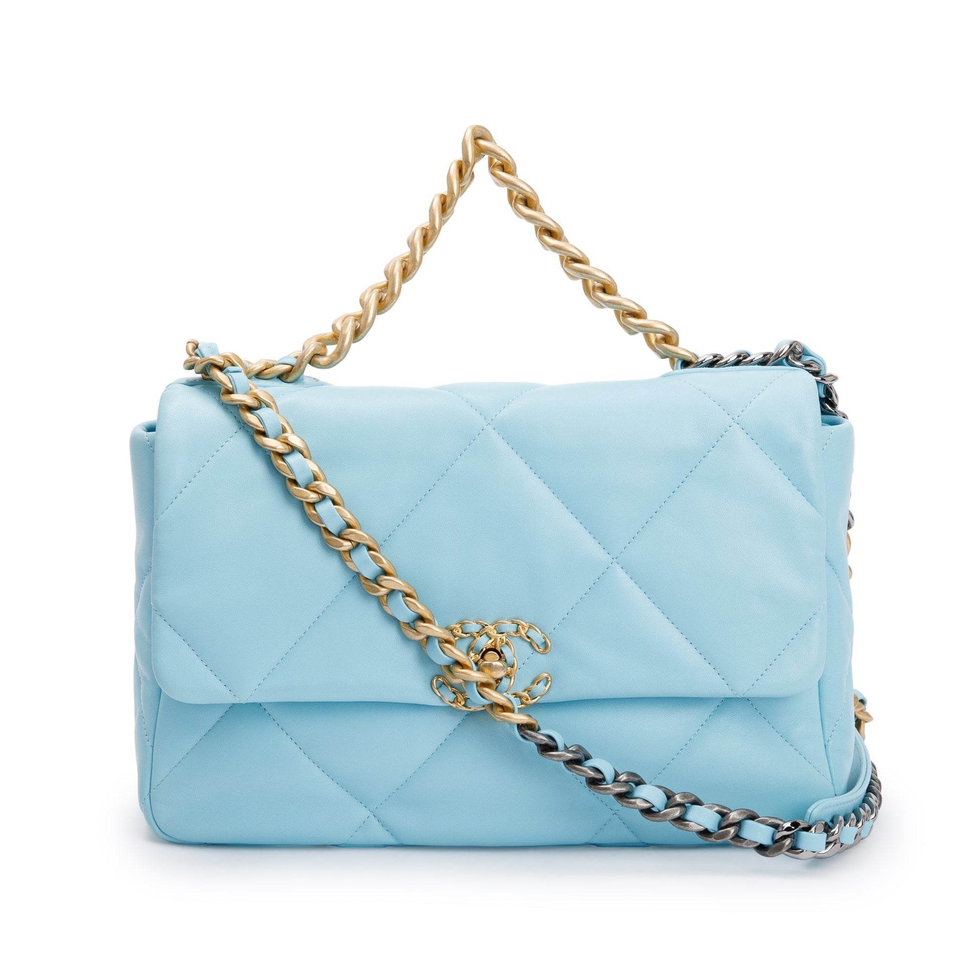 Chanel Light 19 Flap Leather Lambskin Blue Travel Bag