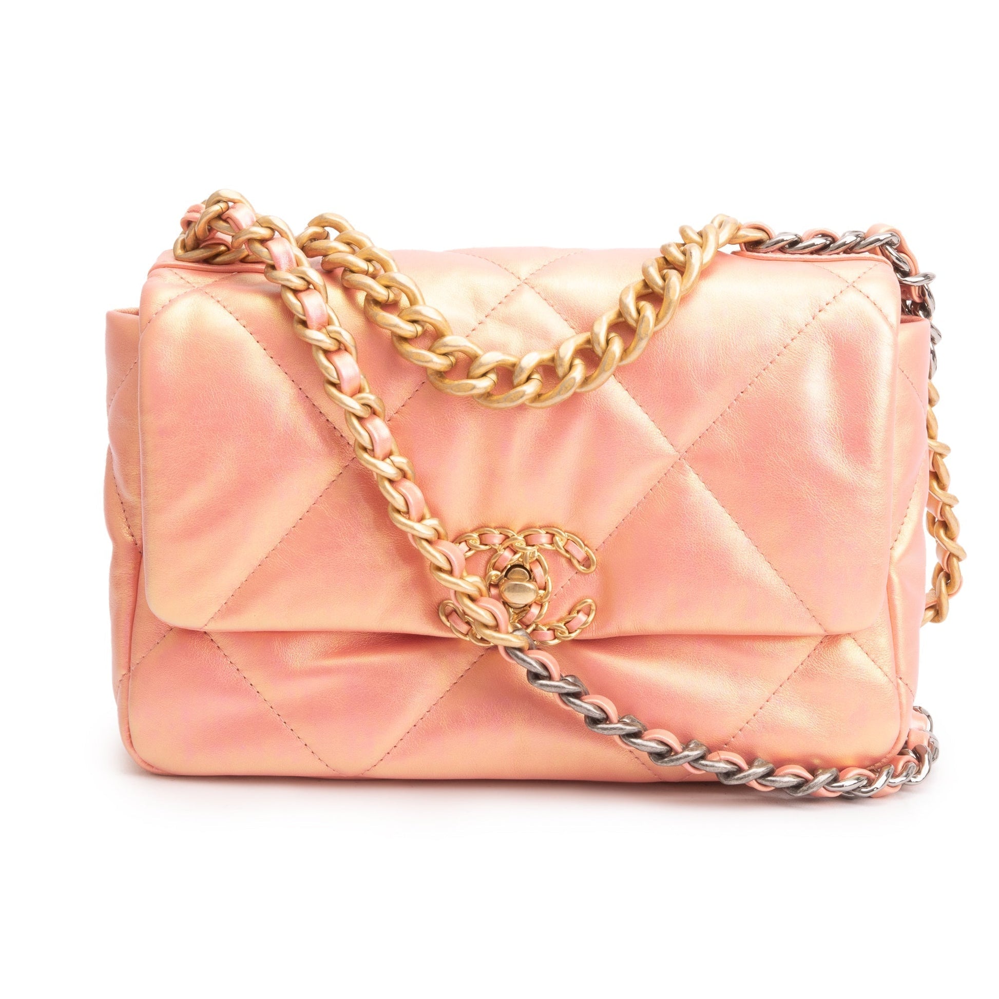 Chanel Iridescent 19 Flap Leather Lambskin Pink Travel Bag