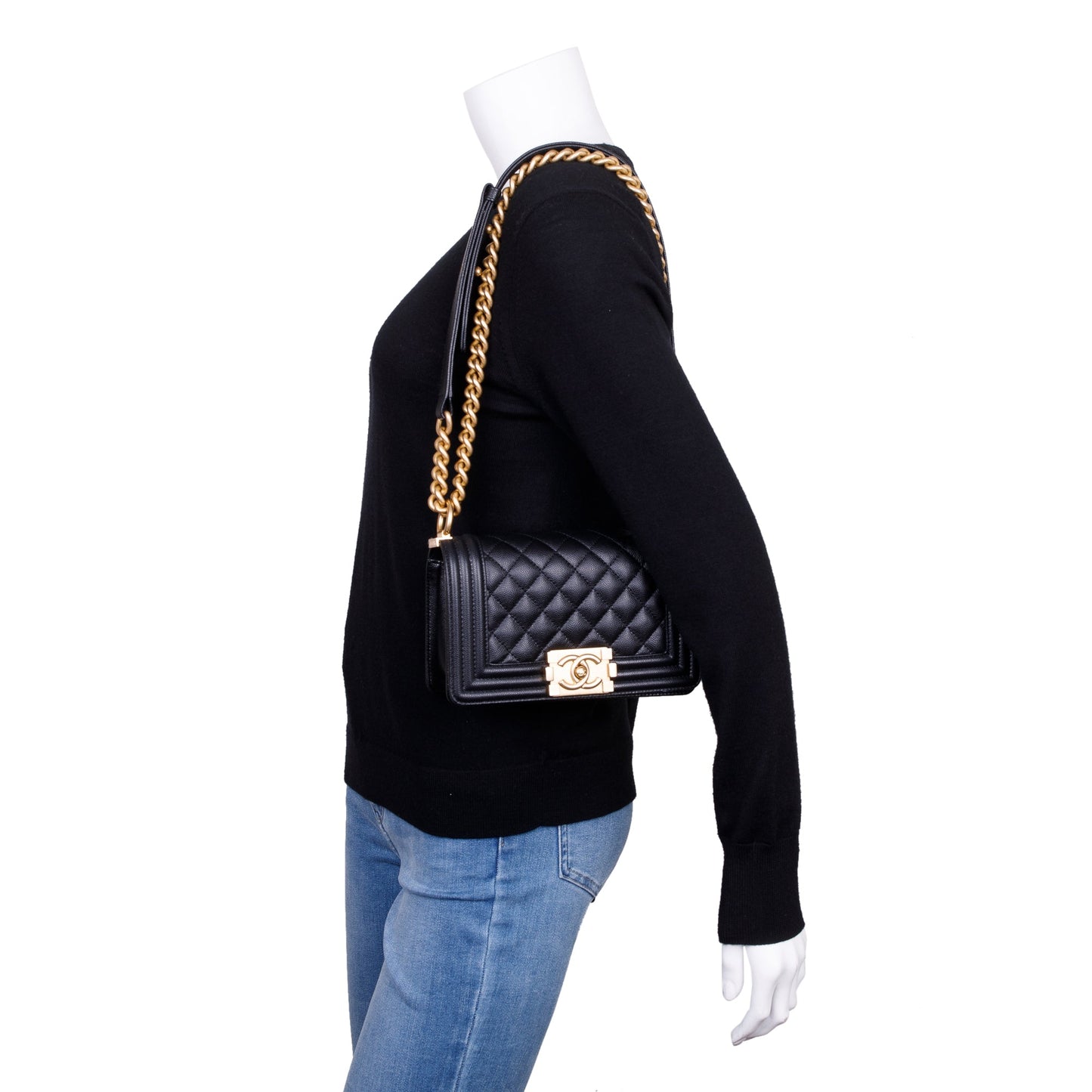 Chanel Caviar Boy Leather Black Travel Bag
