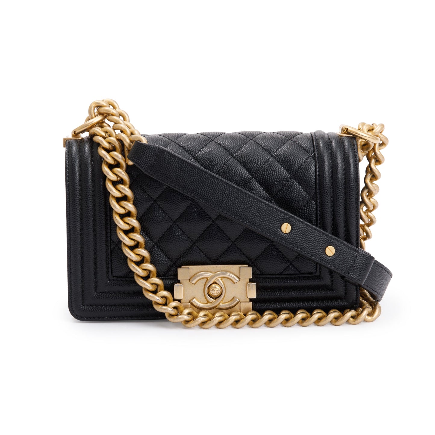 Chanel Caviar Boy Leather Black Travel Bag Boy Bag