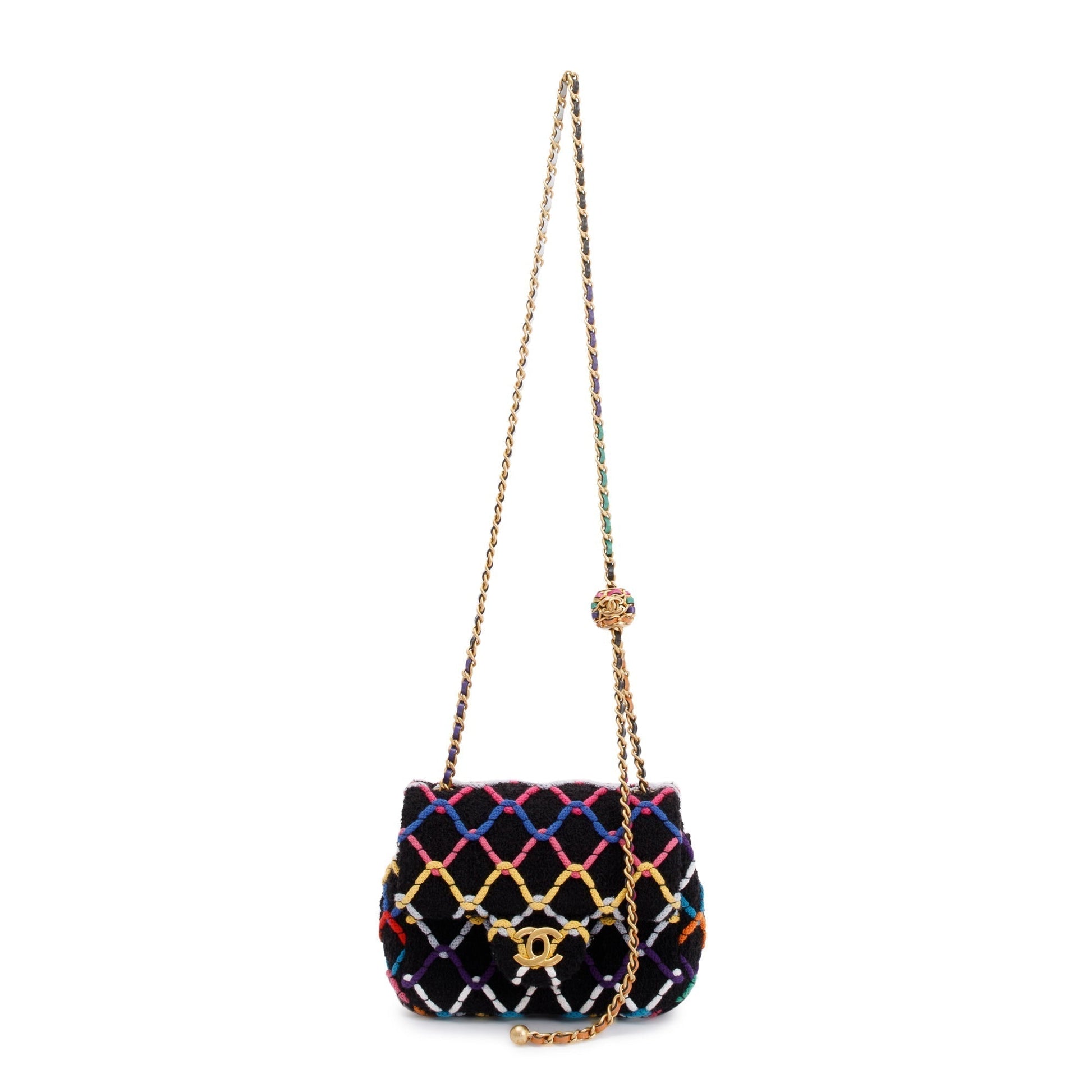 Chanel Diamond Threaded Tweed CC Pearl Travel Bag