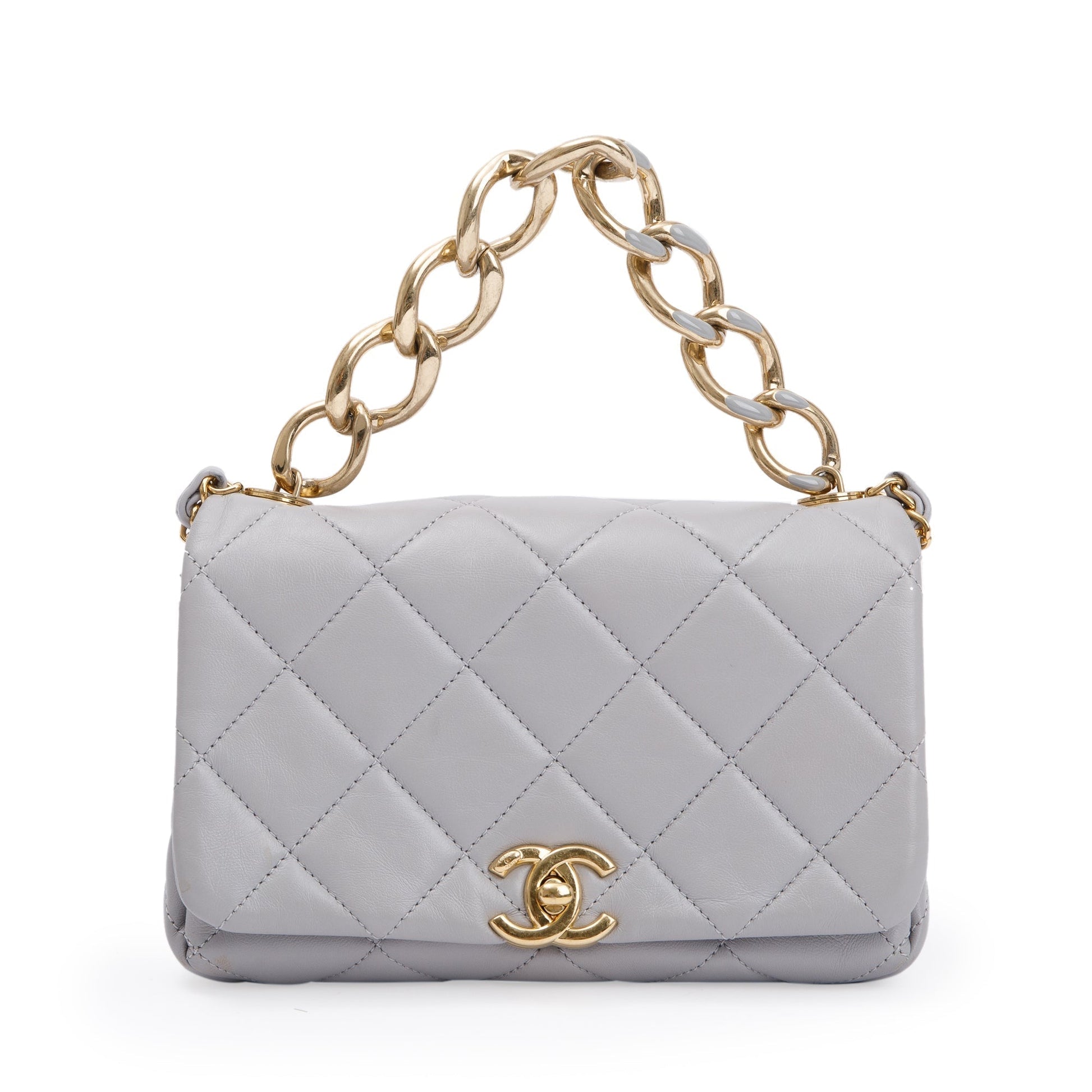 Chanel Quilted Color Match Flap Leather Lambskin Grey Travel Bag