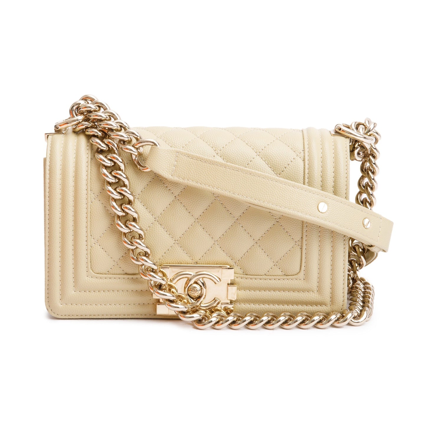 Chanel Neutral Caviar Boy Leather Travel Bag