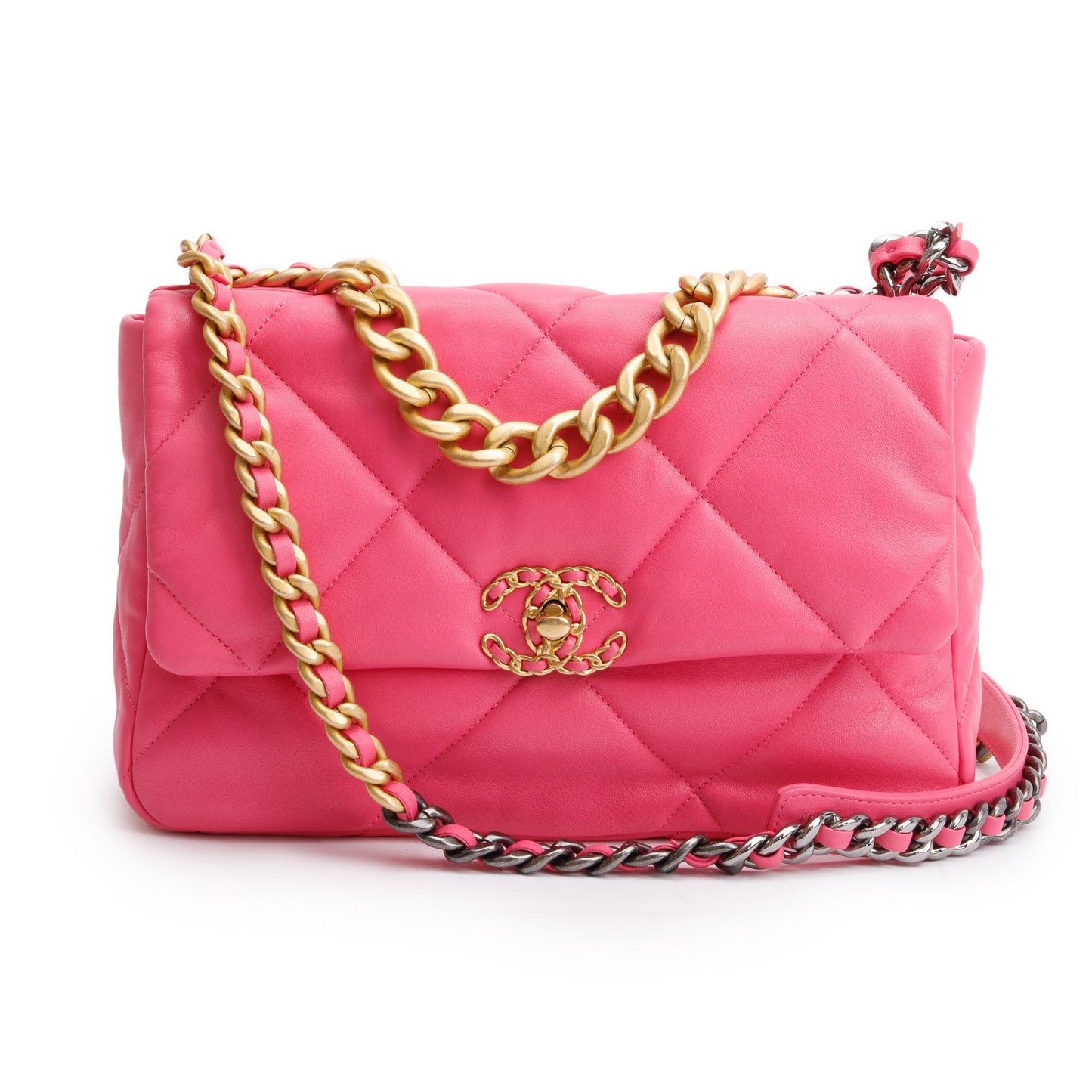 Chanel 19 Flap Leather Lambskin Pink Travel Bag Box Receipt