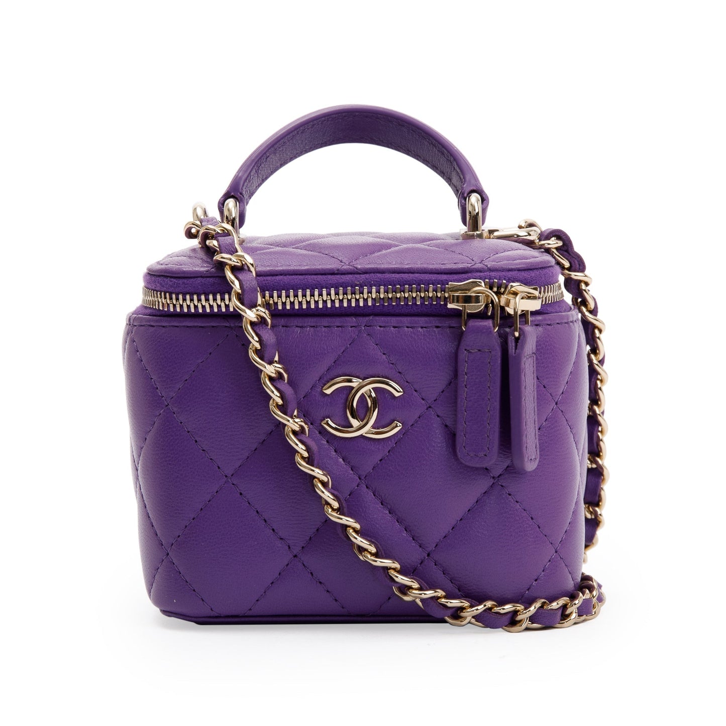 Chanel Purple Top Handle Vanity Leather Lambskin Travel Bag