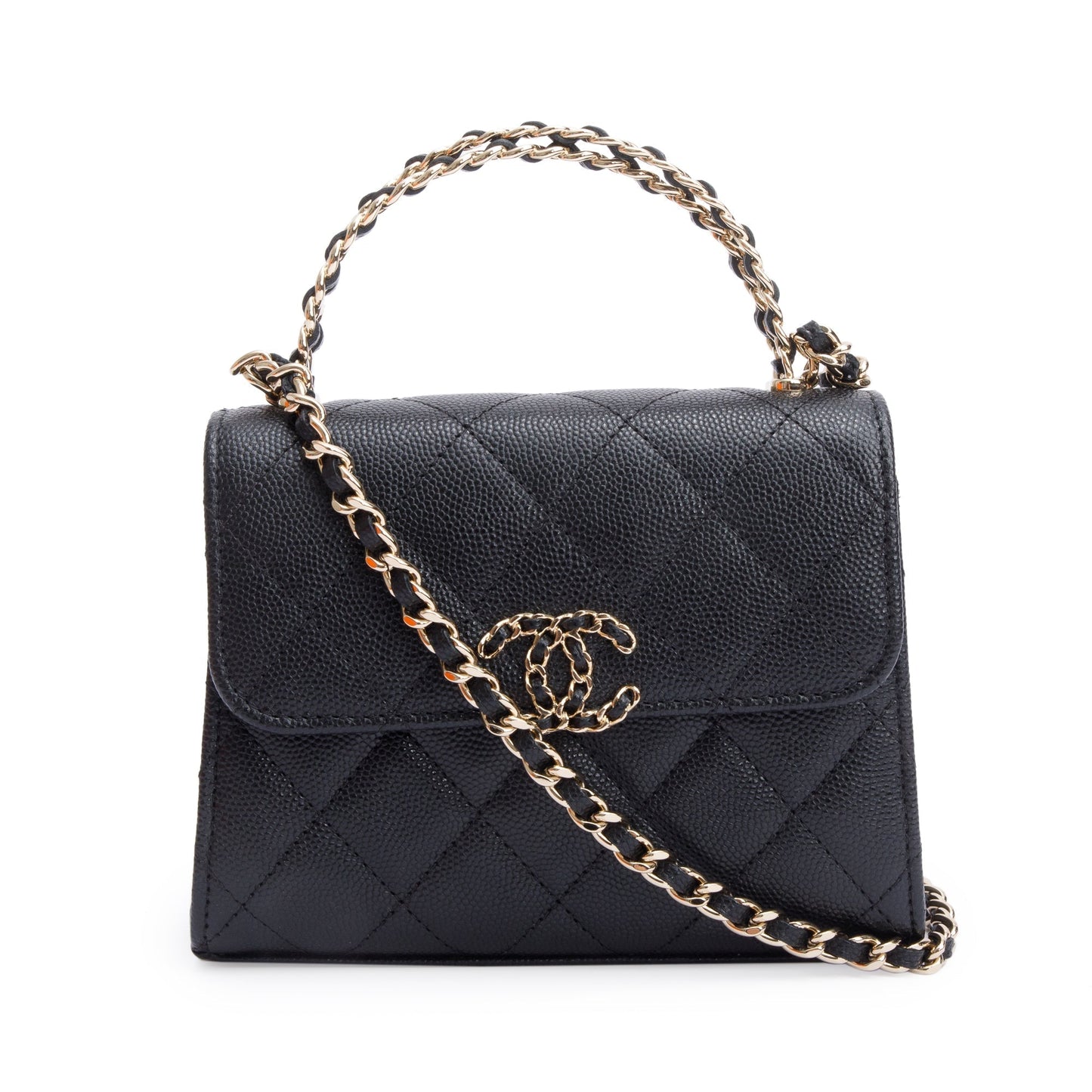 Chanel Quilted Caviar Top Handle on Leather Black Travel Bag