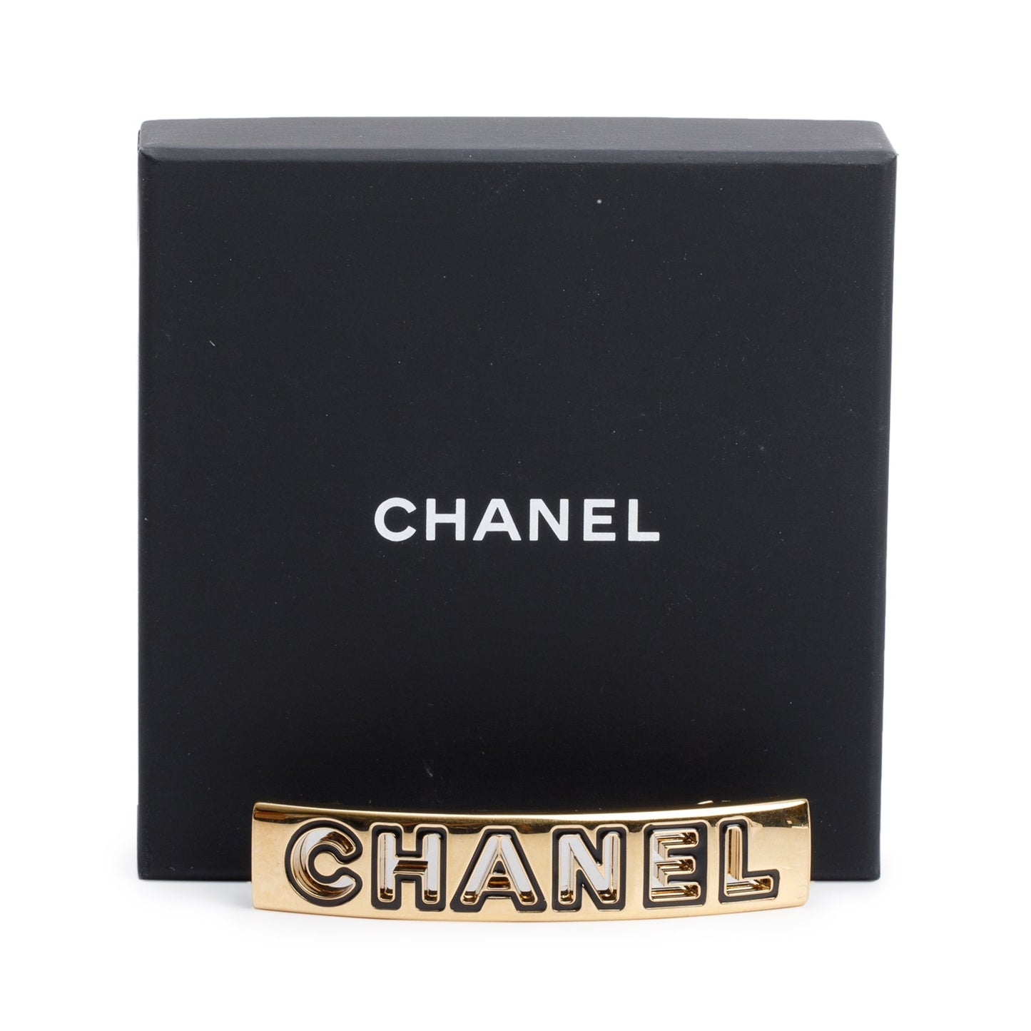 Chanel Plated Enamel Logo Hair Clip Gold Travel Bag