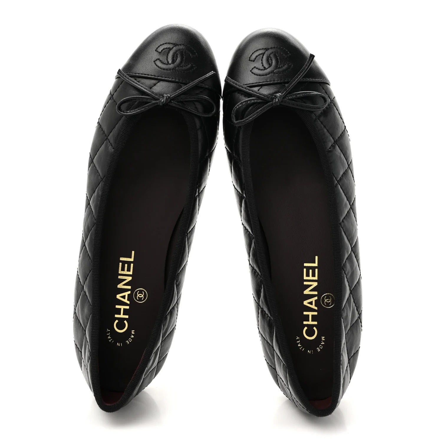 CHANEL CC AGED CALFSKIN QUILTED  LEATHER BALLET FLATS