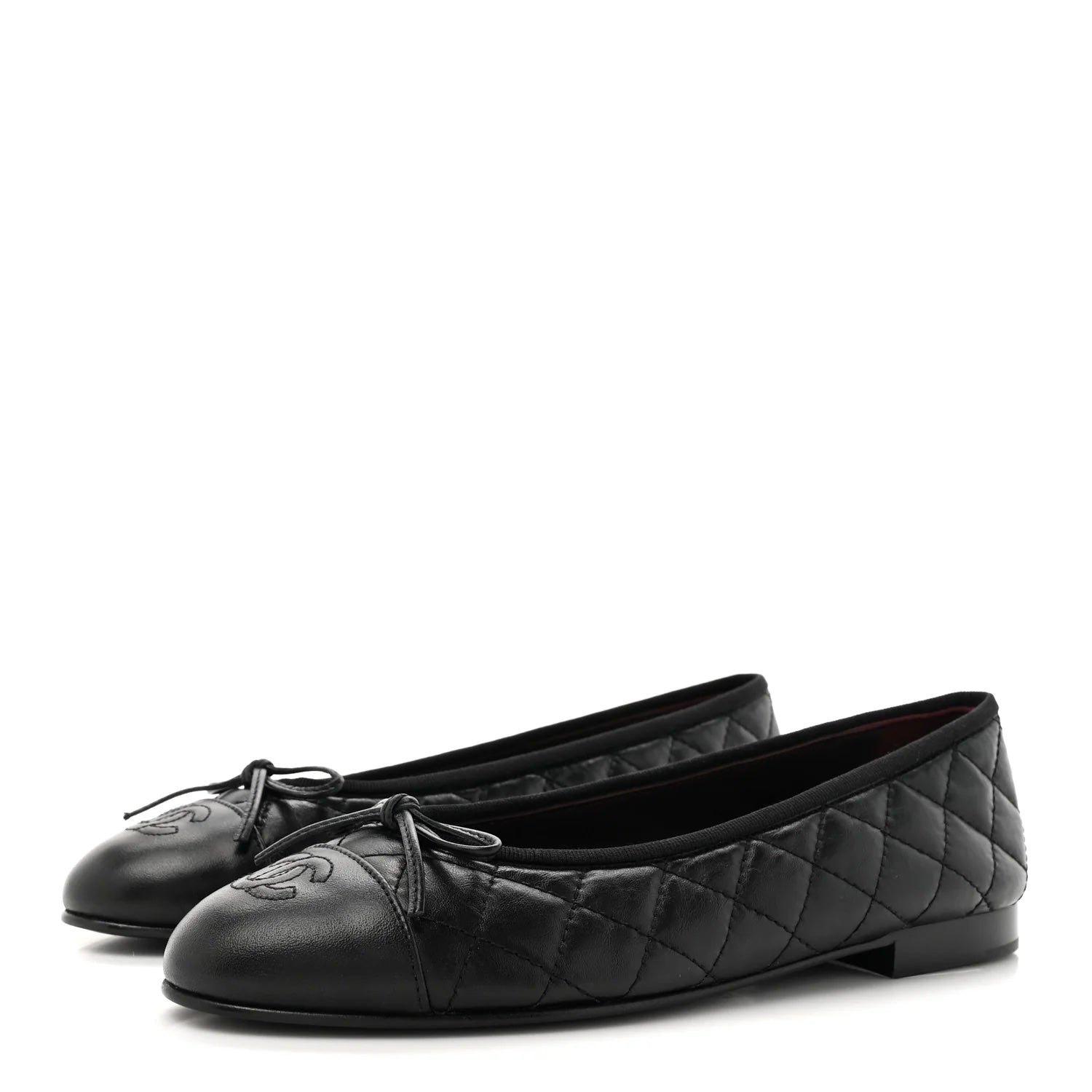 CHANEL CC AGED CALFSKIN QUILTED  LEATHER BALLET FLATS