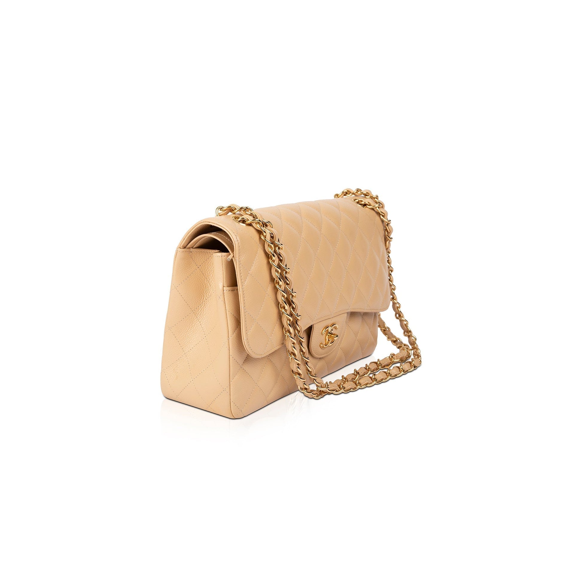 Chanel Caviar Classic Jumbo Double Flap Beige Travel Bag