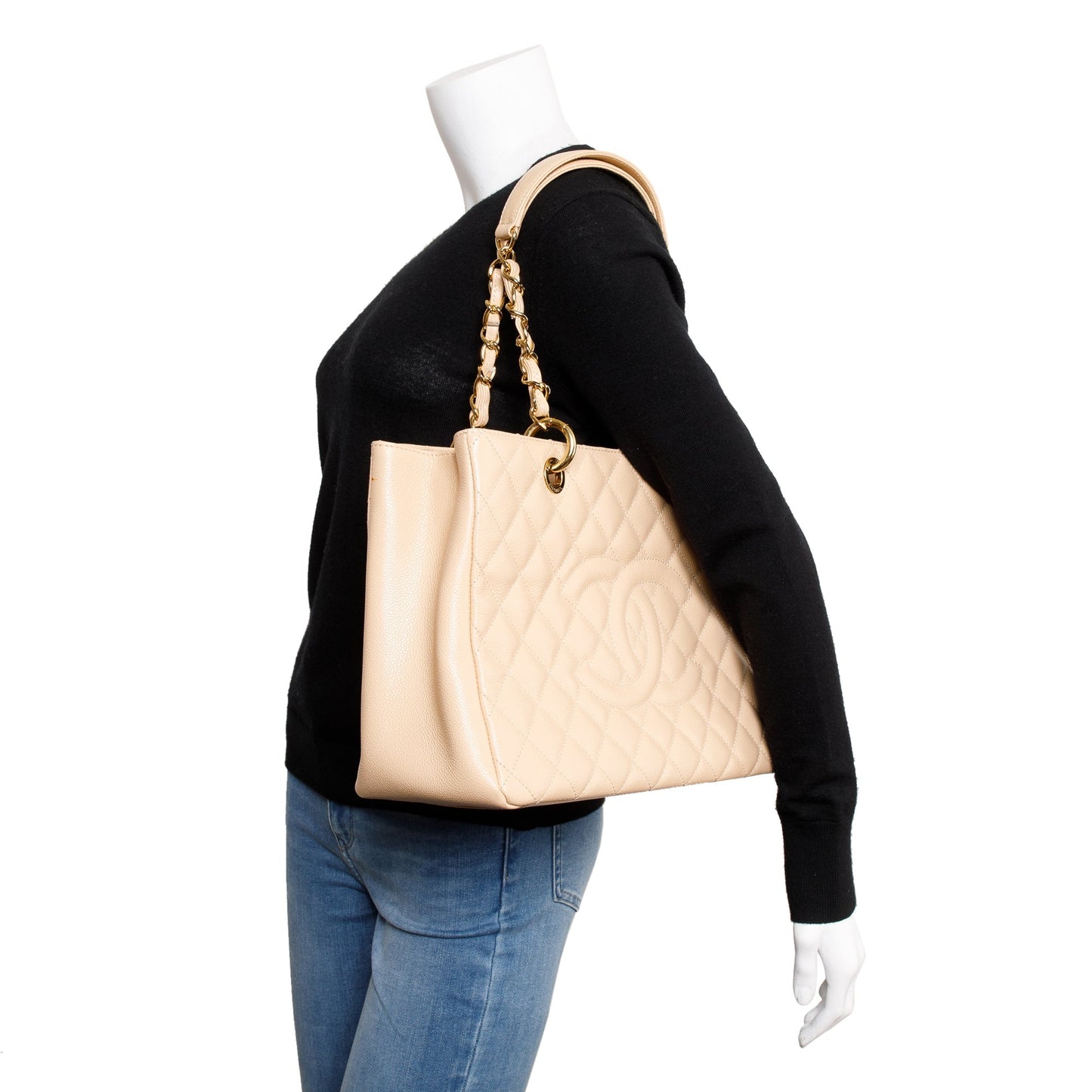 Chanel Caviar Grand Shopping GST Leather Beige Travel Bag 4