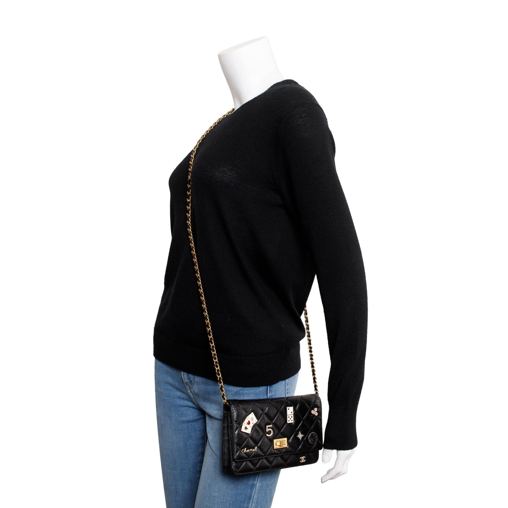 Chanel Aged Lucky Charms Reissue on Leather Calfskin Black Key Chain