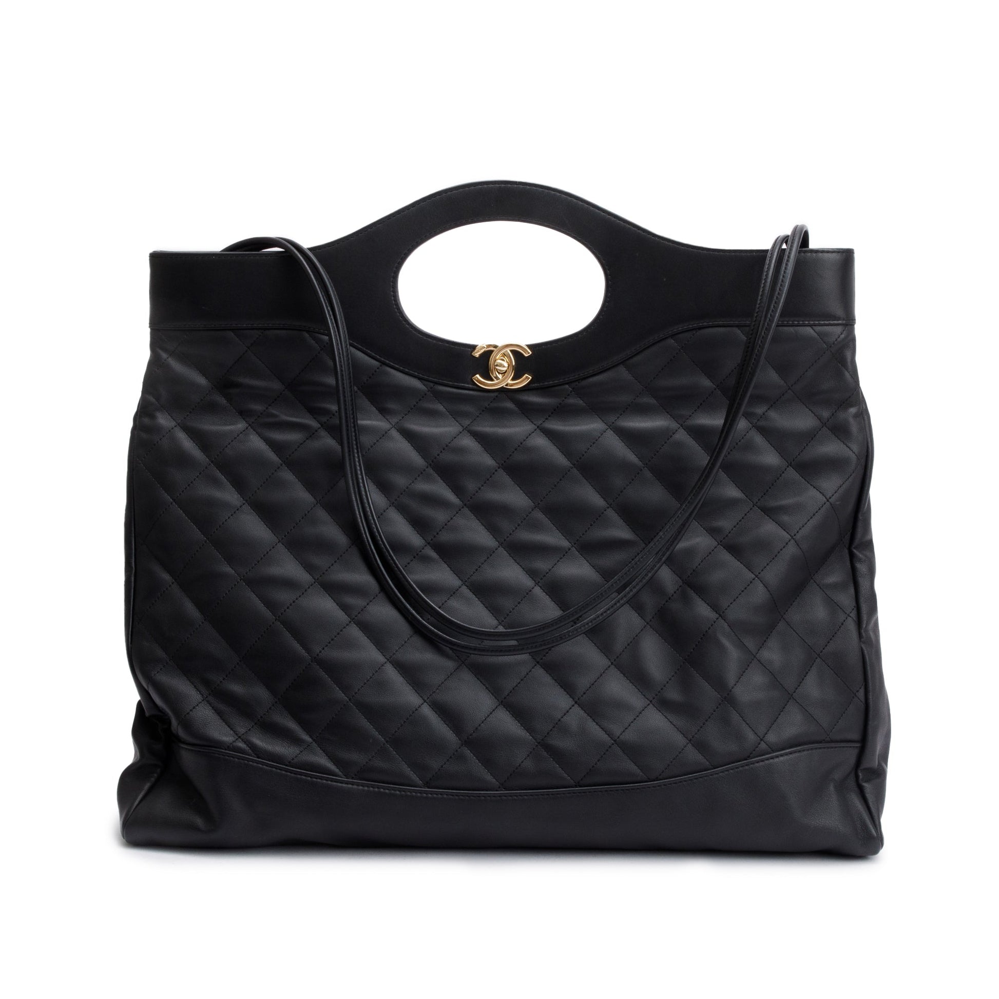 Chanel 31 Shopping Leather Calfskin Black Travel Bag Authenticity Card